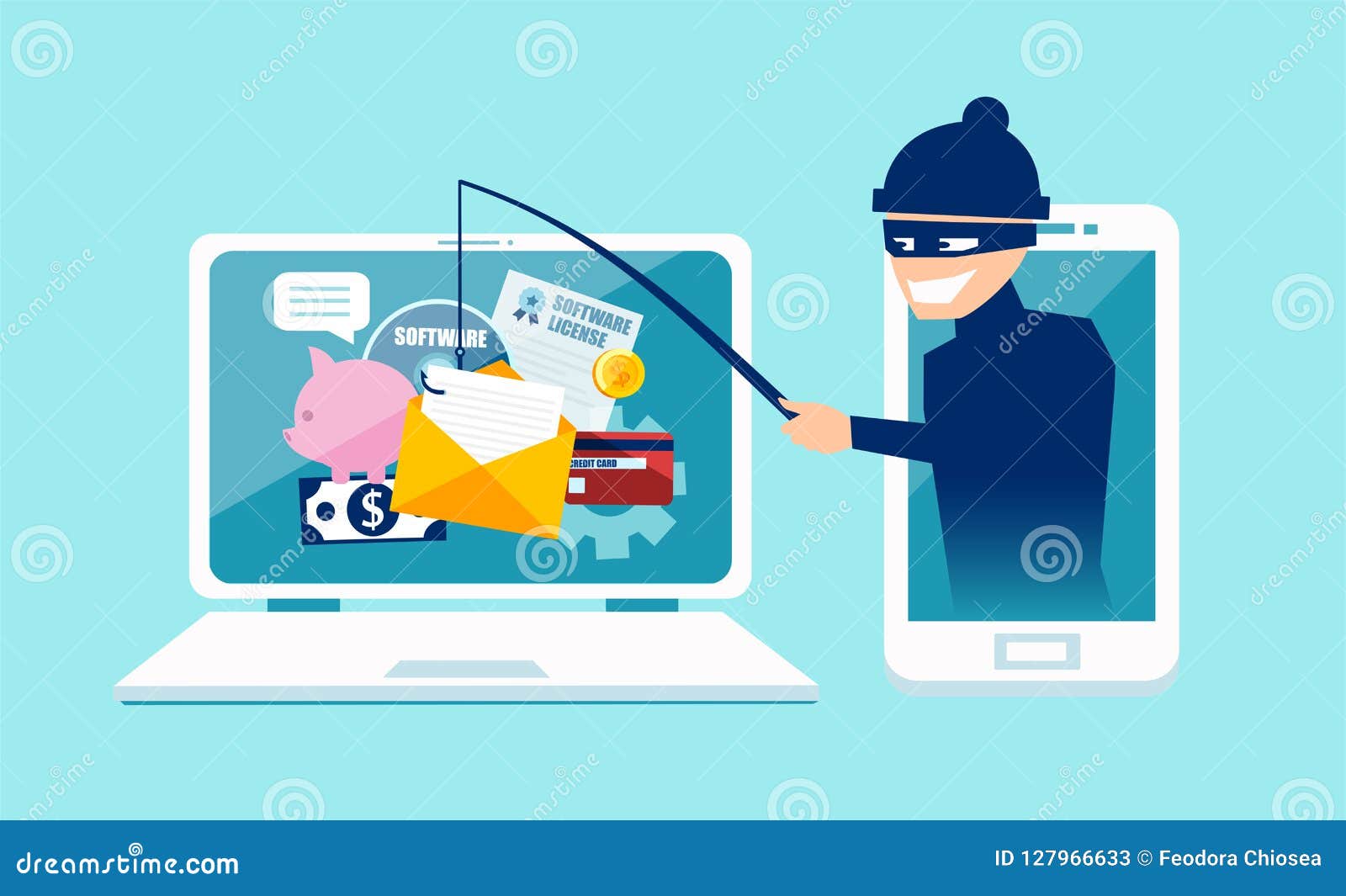 concept of phishing scam, hacker attack and web security