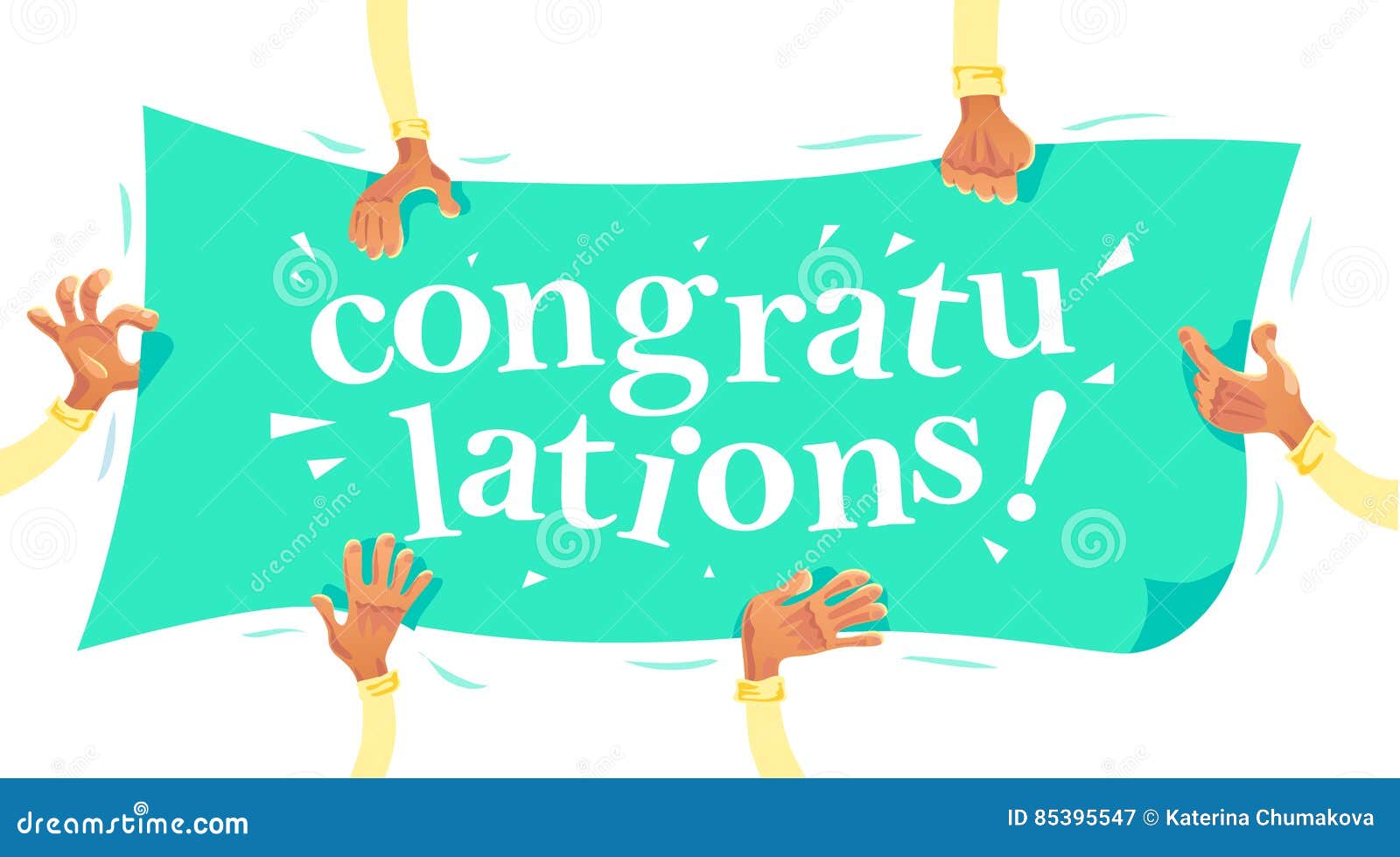 Vector Congratulation Card With Human Hands Holding Greeting Banner