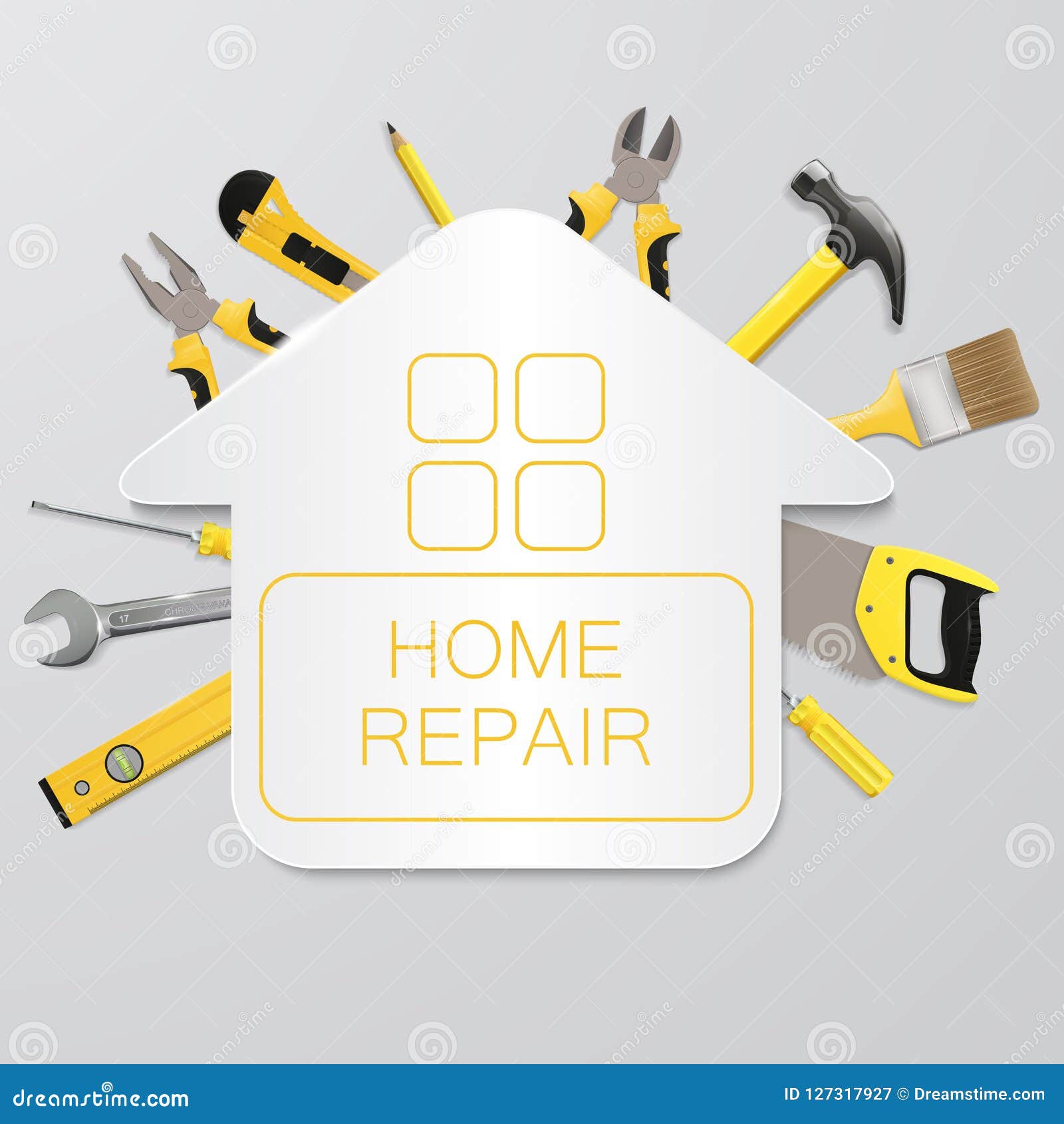 Vector Construction Tools with House. Home Repair Stock Illustration