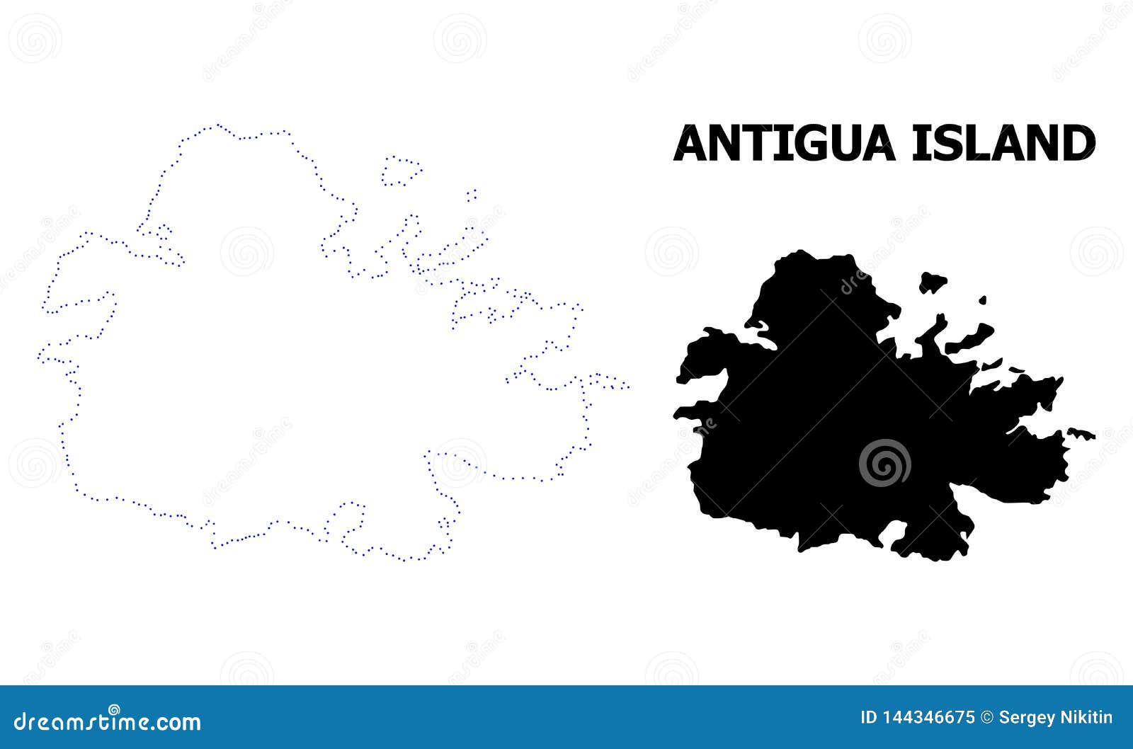 Vector Contour Dotted Map Antigua Island Caption Name Isolated White Background Simple Flat Geographic Template 144346675 