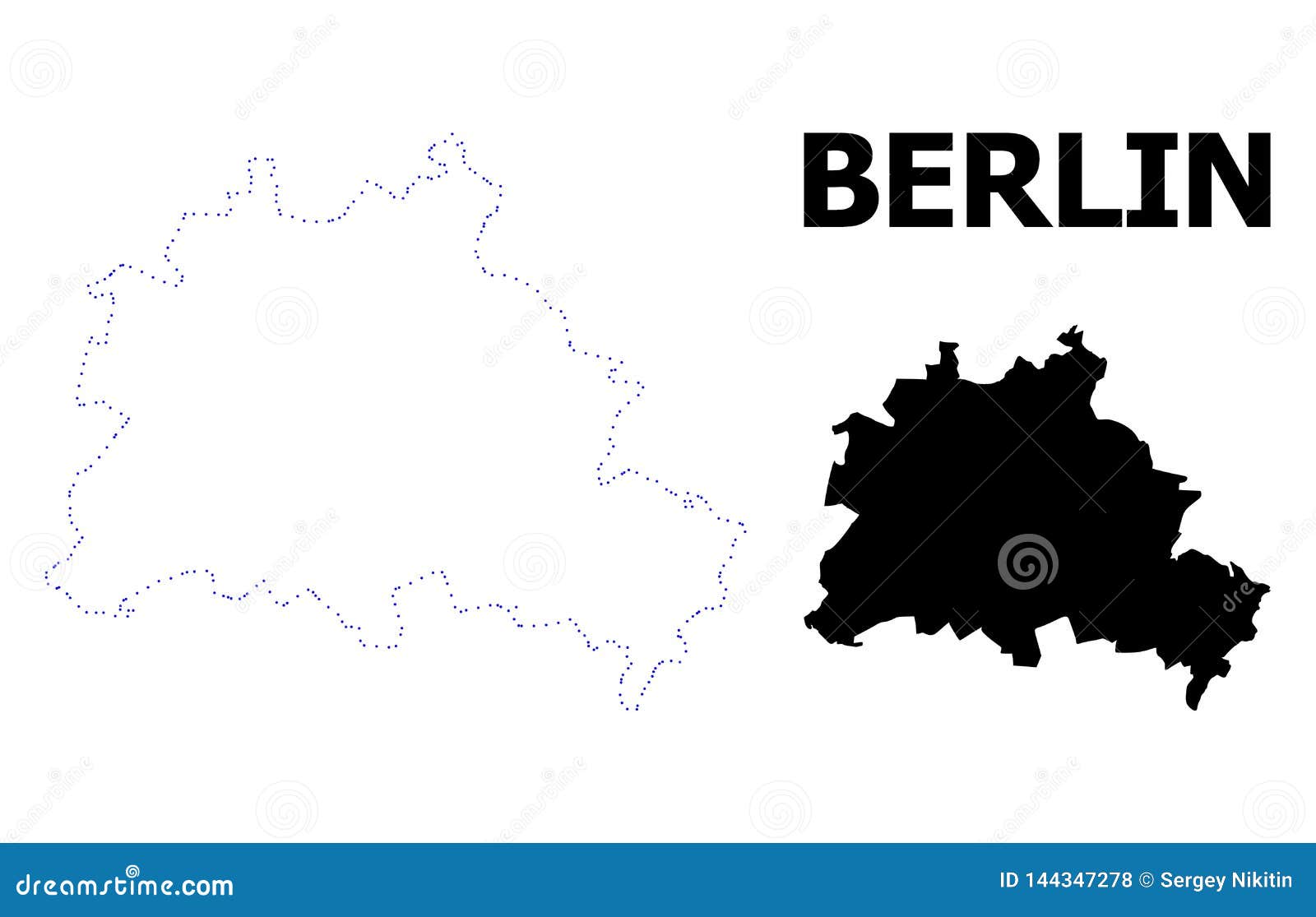 Vector Contour Dotted Map of Berlin City with Caption Stock Vector