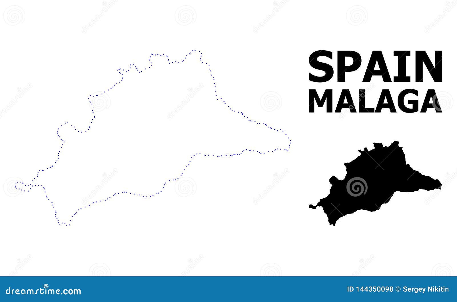 Vector Contour Dotted Map of Malaga Province with Name Stock Vector
