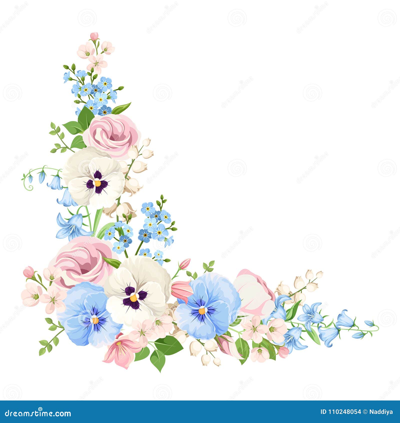 pink, blue and white flowers.  corner background.