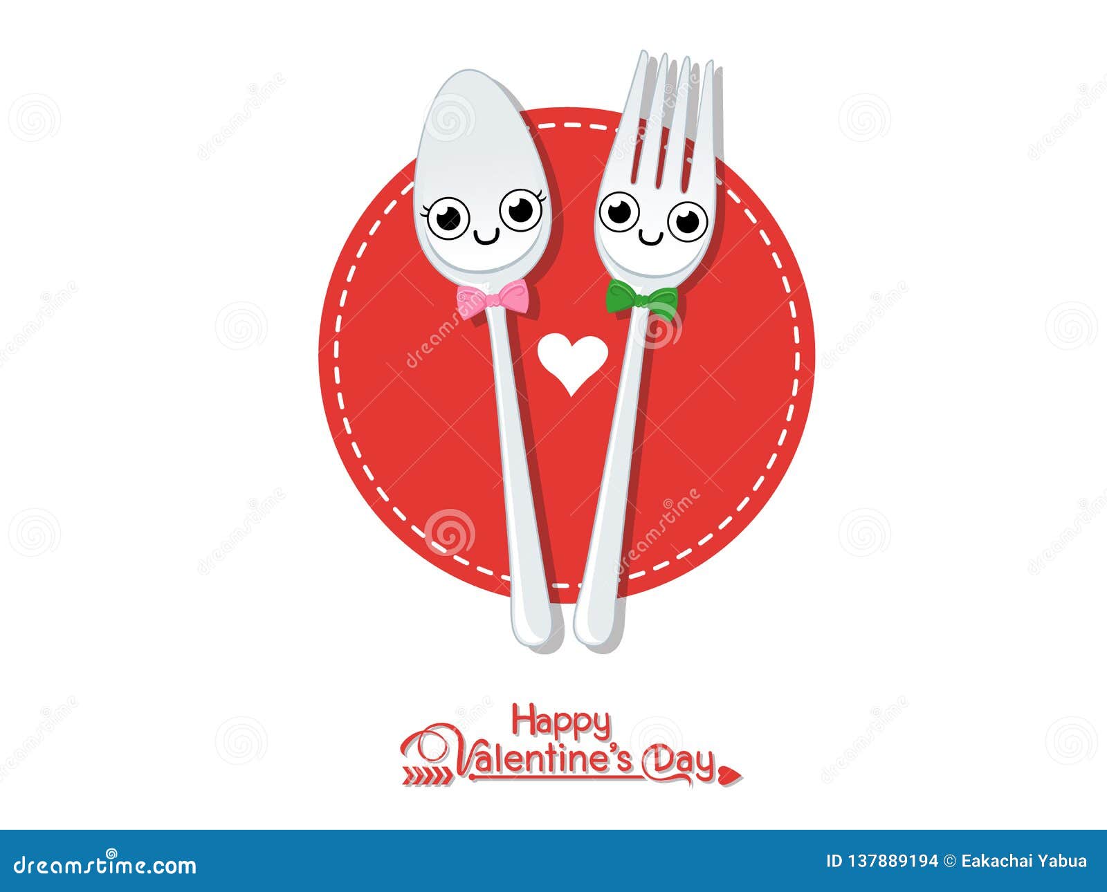 Vector Couples Spoon with Fork Romantic. Happy Valentine`s Day Stock