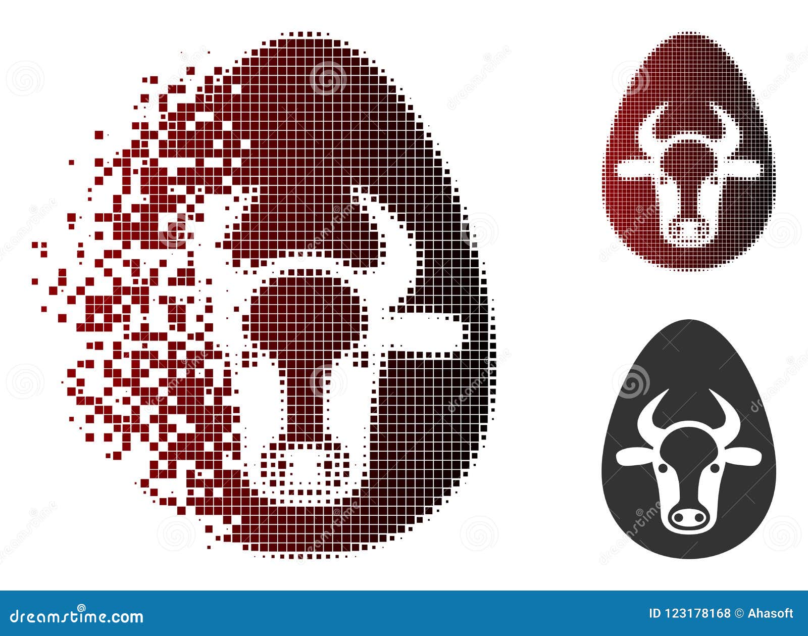 destructed pixel halftone cow egg icon
