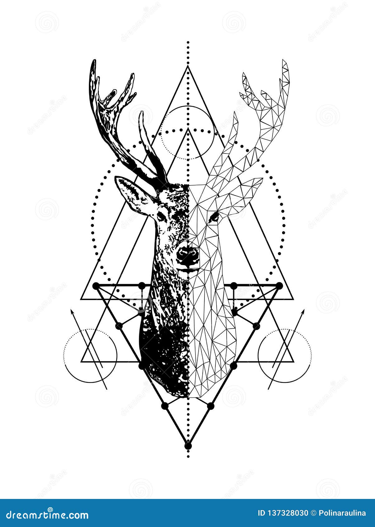 Vector Creative Geometric Deer Tattoo Art Style DesignLow Poly Deer Head  with Triangle Stock Photo  Illustration of antlers christmas 137328030