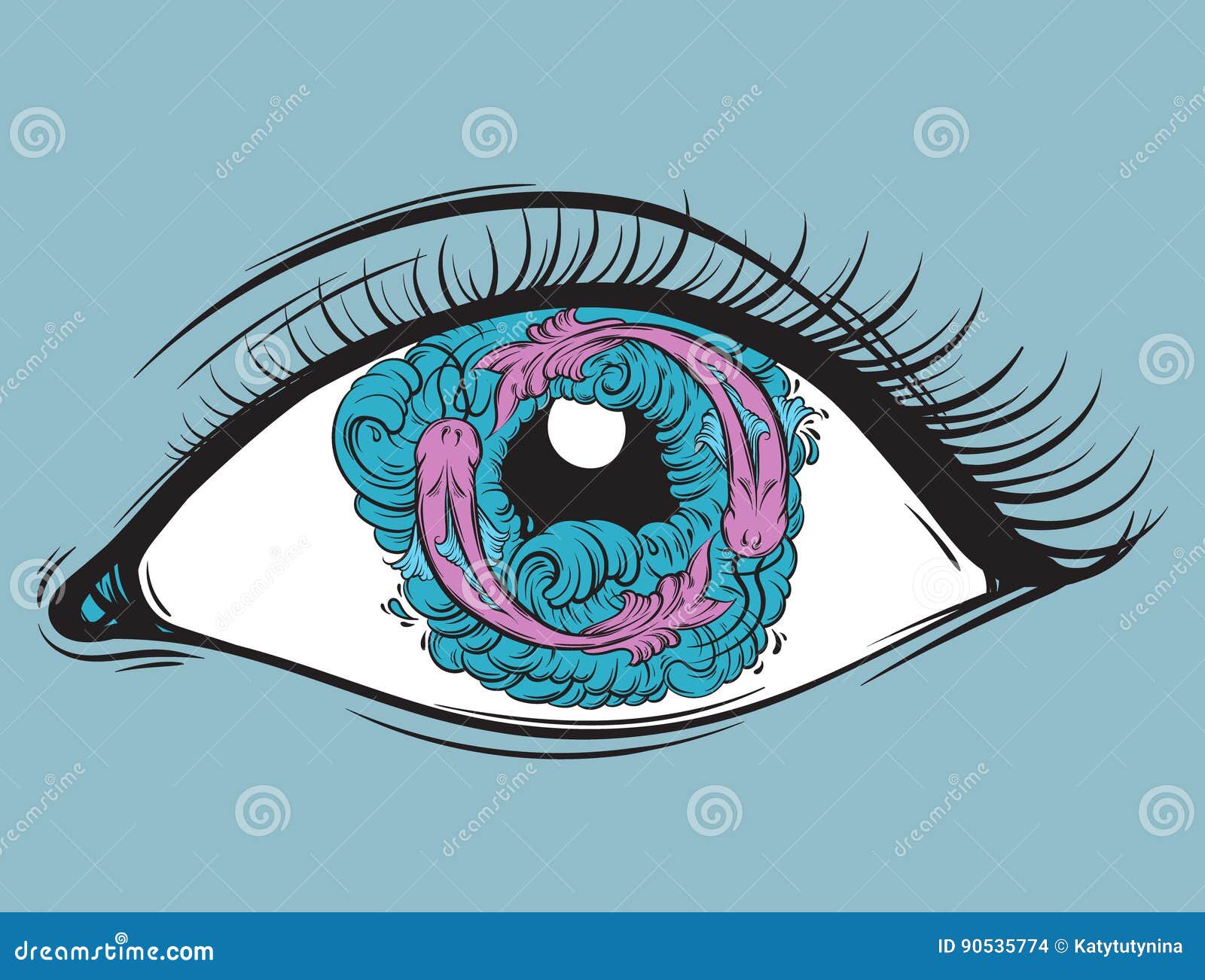 Download Vector Creative Illustration Of Eyes With Fish And Waves In Pupil Stock Vector - Illustration of ...