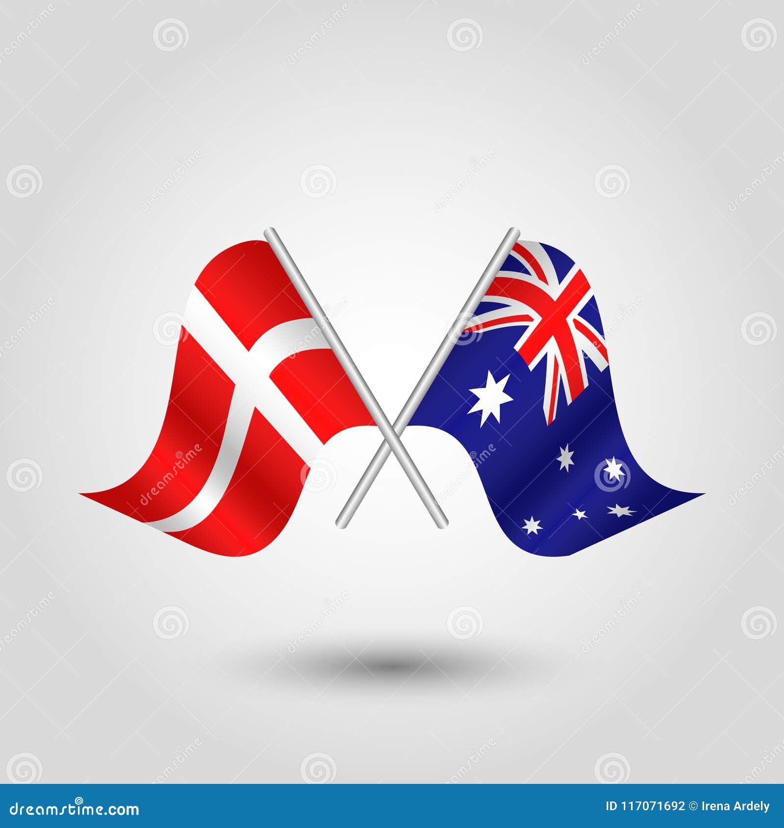 Spis aftensmad I navnet mild Vector Crossed Danish and Australian Flags on Silver Sticks - Symbol of  Denmark and Australia Stock Vector - Illustration of game, isolated:  117071692