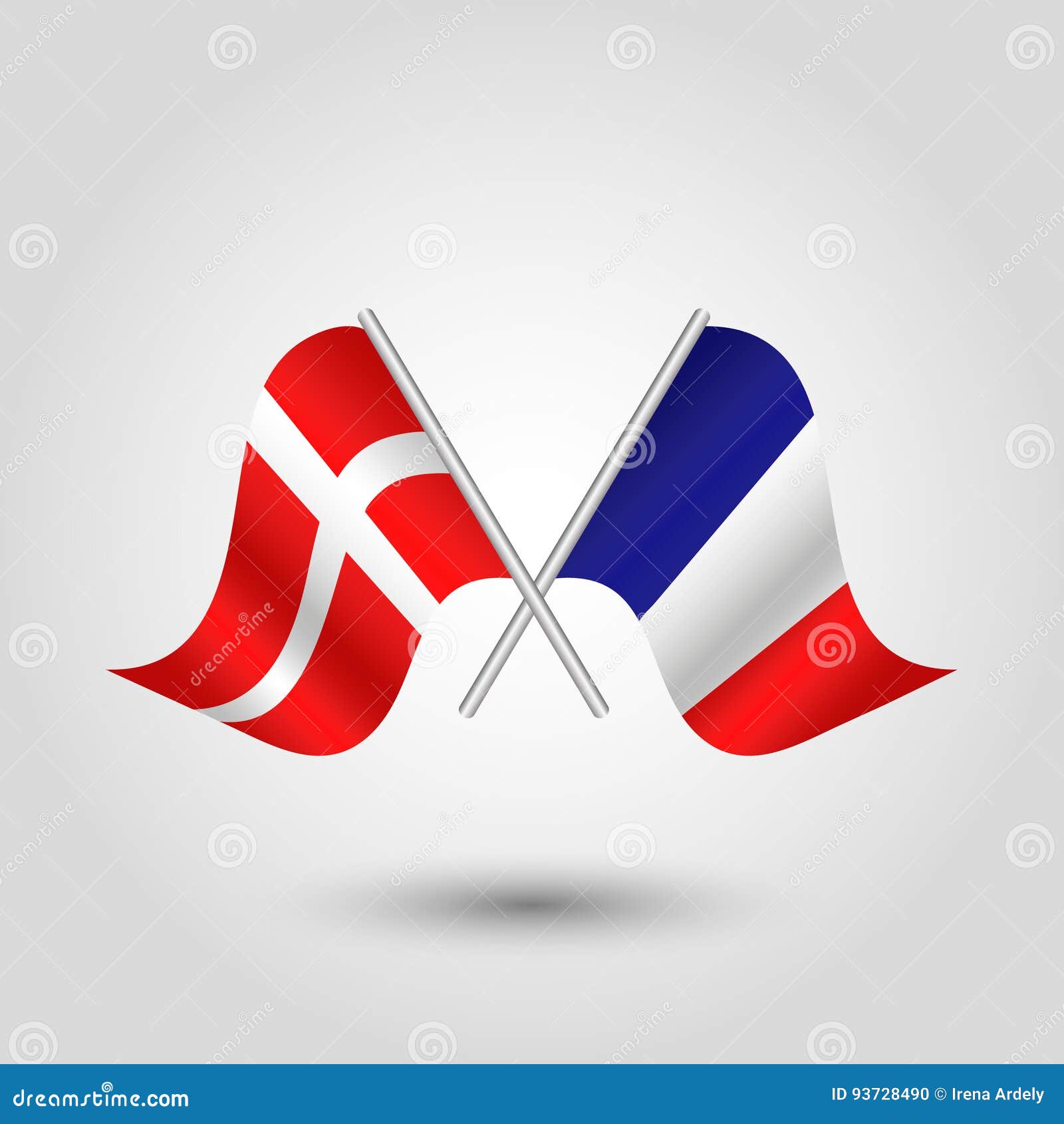 Vector Crossed Danish And French Flags On Silver Sticks Symbol Of Denmark And France Stock Vector Illustration Of Metal Match