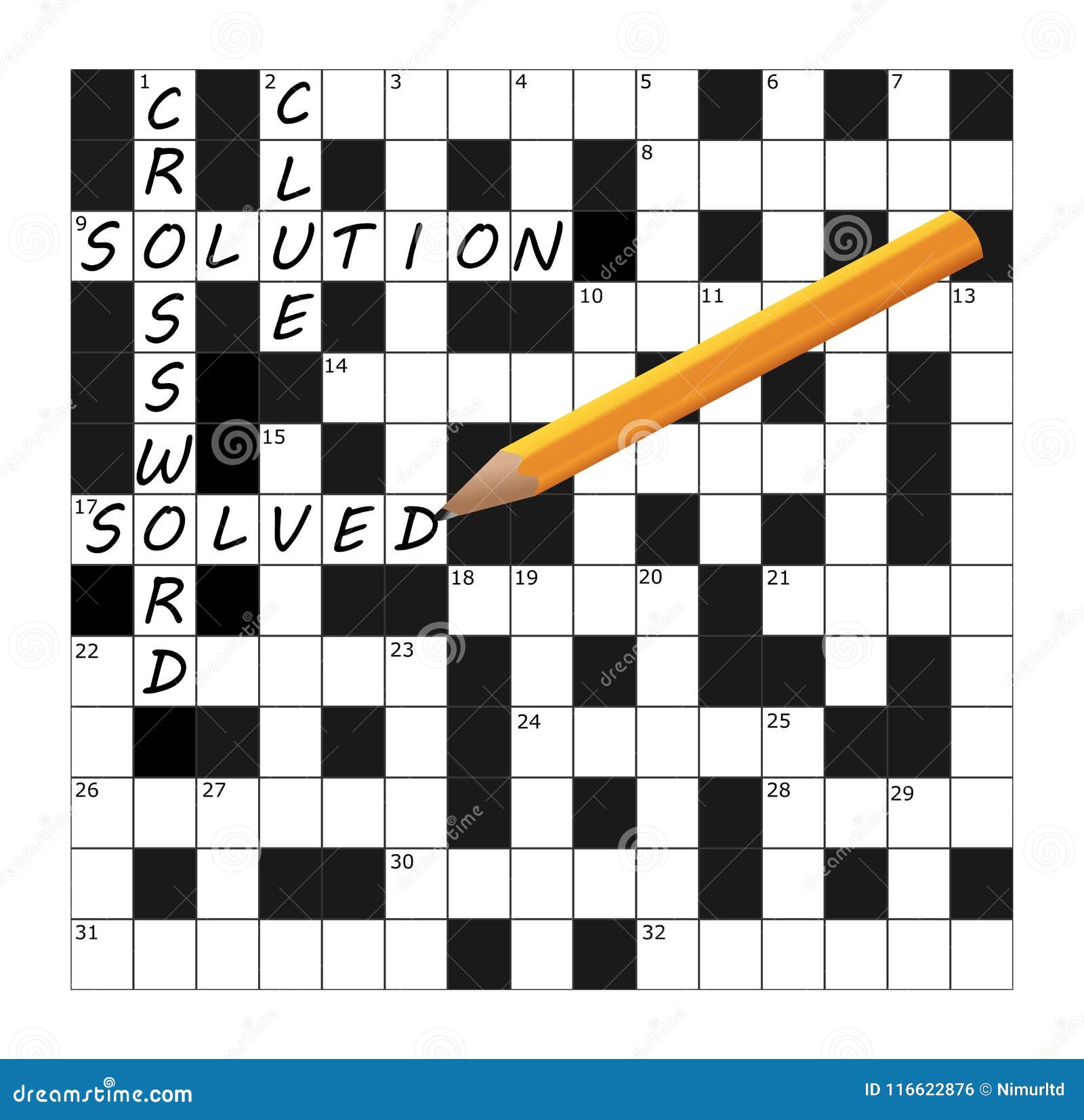 Vector Crossword Grid Part Completed with Words and a Pencil Stock Vector Crossword Grid Part Completed with Words and a Pencil Stock
