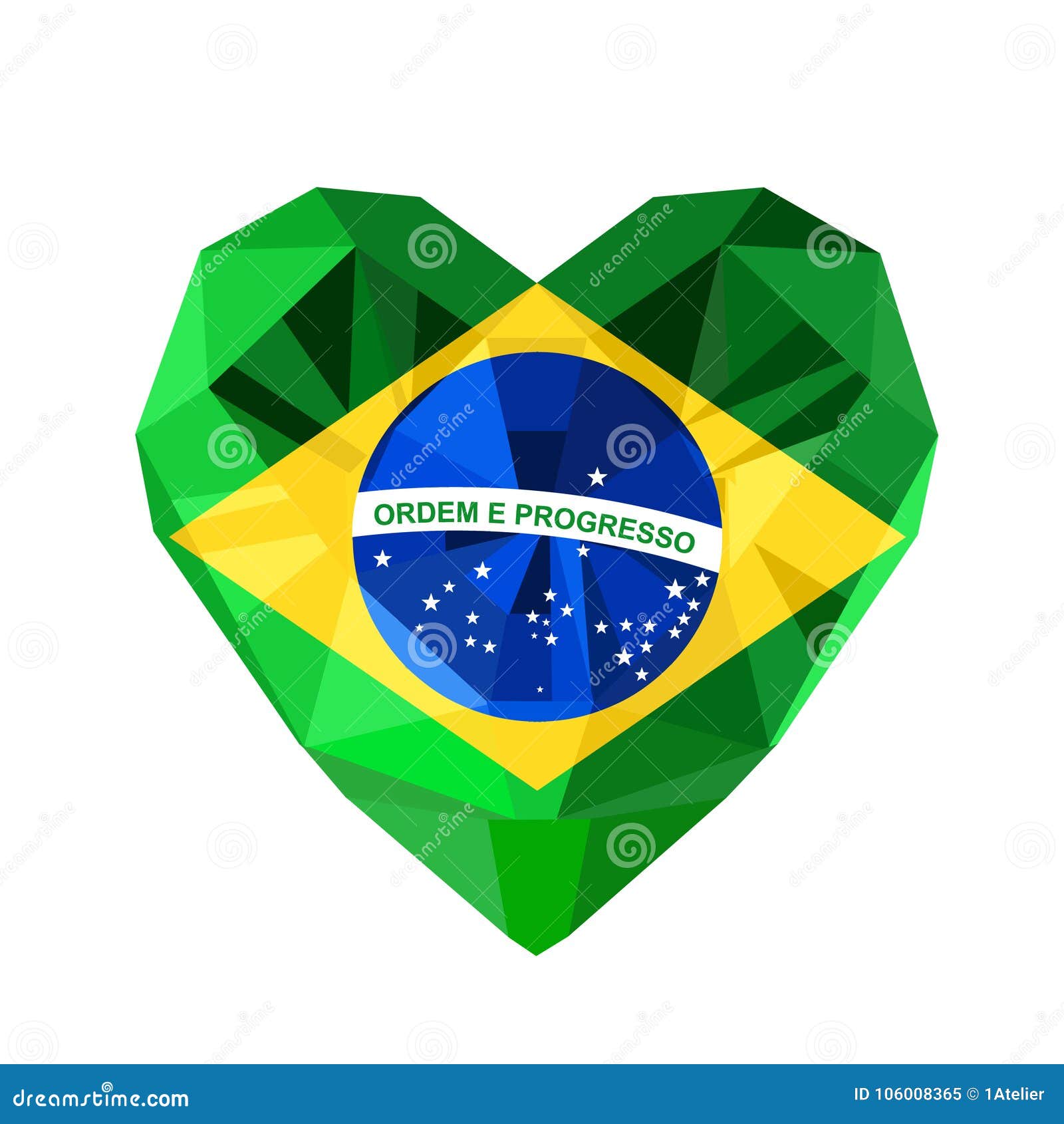 Vector Crystal Gem Jewelry Brazilian Heart With The Flag Stock Vector