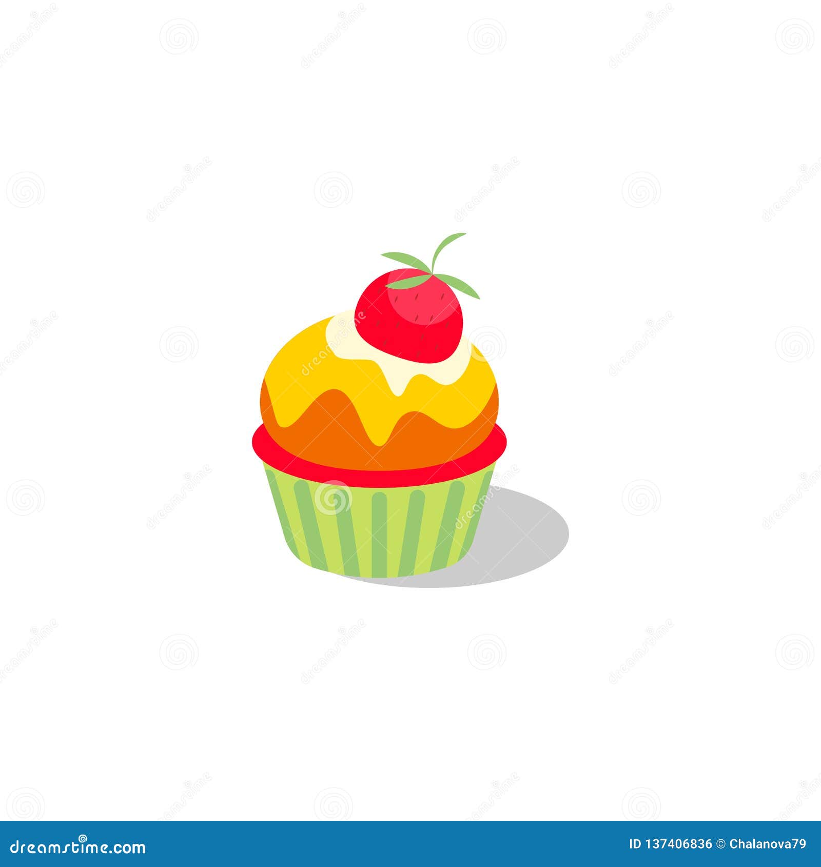 Vector Cupcake Illustration. Cake with Cream and Strawberry Stock ...