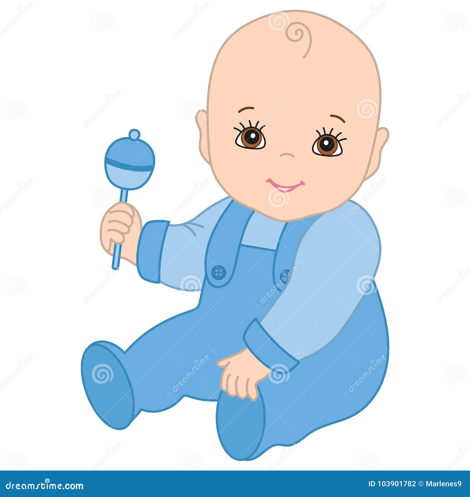 Vector Cute Baby Boy with Rattle Stock Vector Illustration of shower