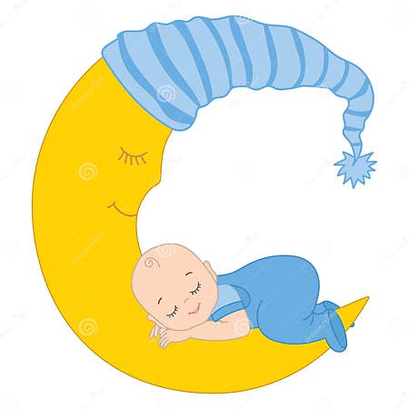 Vector Cute Baby Boy Sleeping on the Moon Stock Vector - Illustration ...