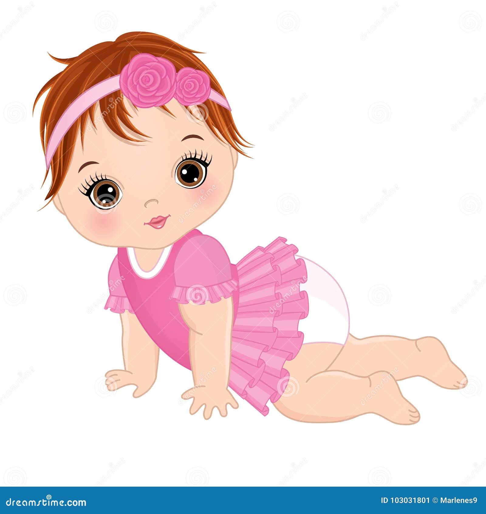 Vector Cute Baby Girl Crawling Stock Vector - Illustration of flowers,  bodysuit: 103031801