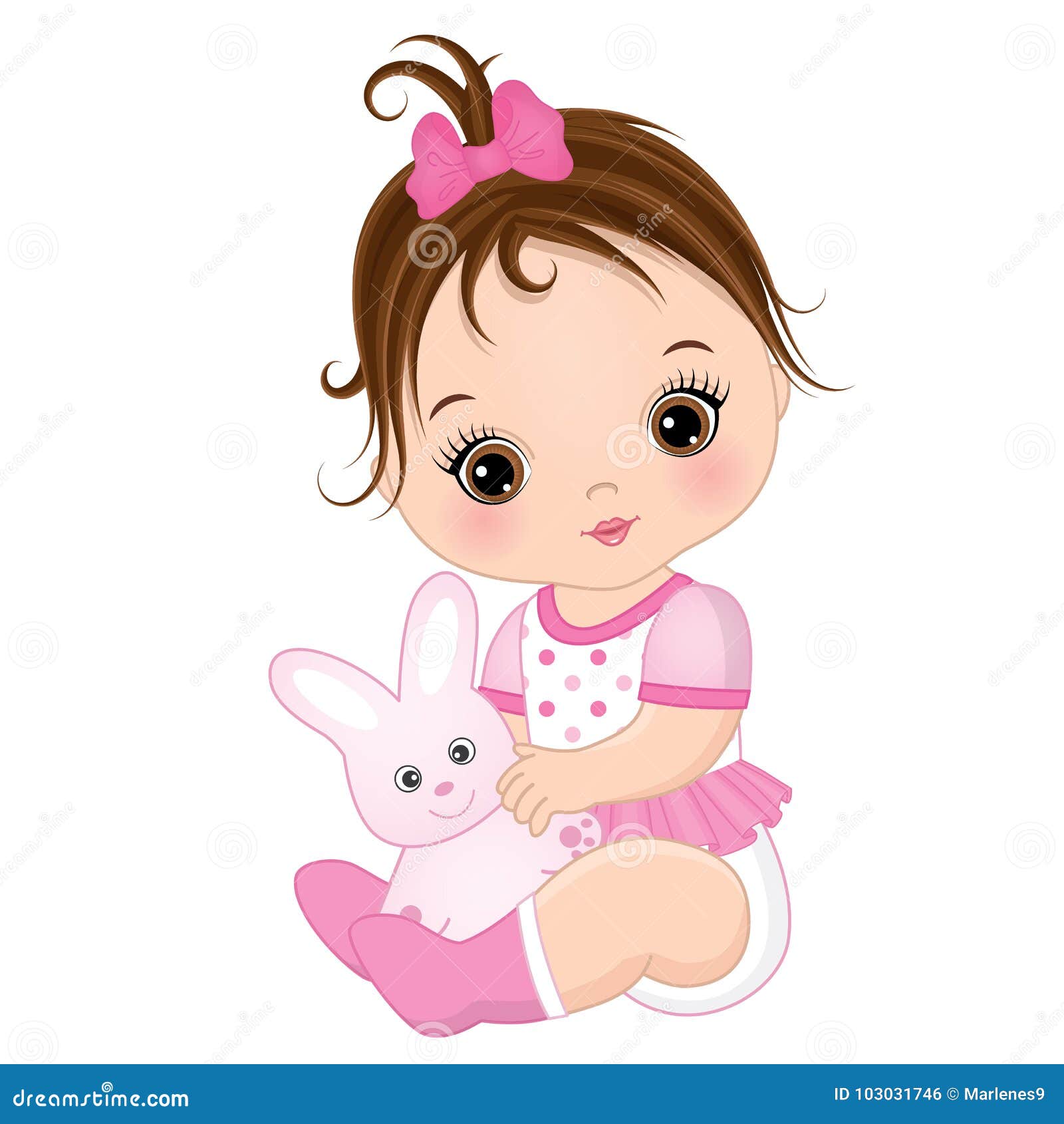Vector Cute Baby Girl with Toy Bunny Stock Vector - Illustration ...