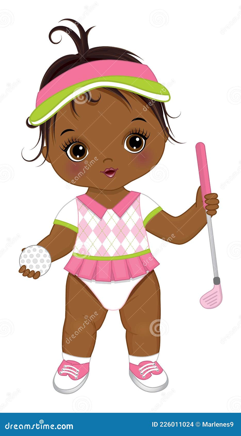 Download Vector Cute African American Baby Girl Holding Golf Club And Ball. Vector Golfer Girl Stock ...