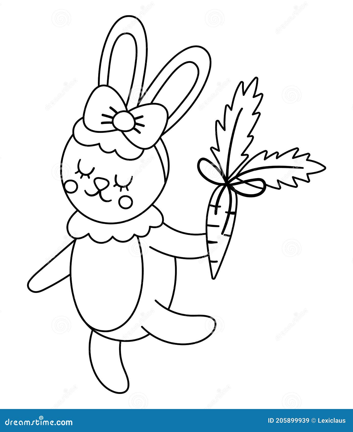 Vector Cute Black and White Rabbit Girl with Carrot. Dancing Woodland ...