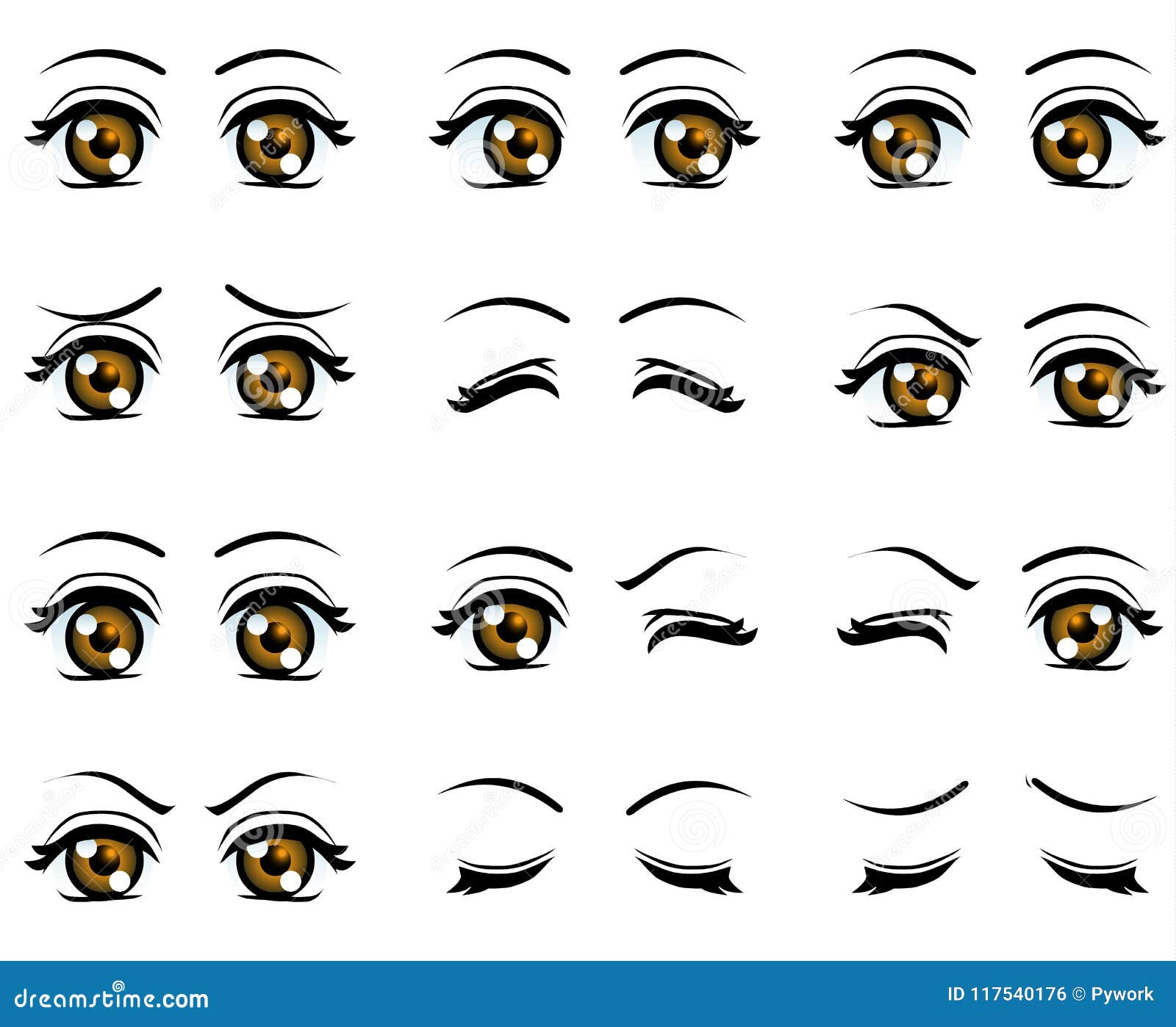 Vector Cute Cartoon Girl Eyes in Different Emotion Stock Illustration -  Illustration of ornament, doubt: 117540176