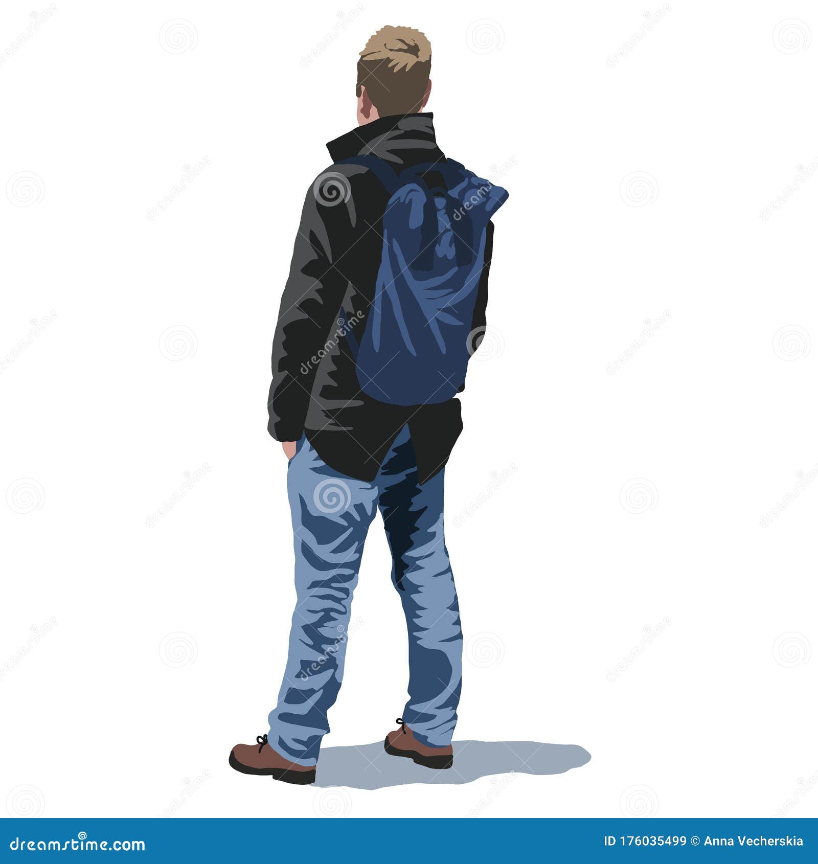 Vector Cute Cartoon Realistic Illustration Man with Backpack Stock ...