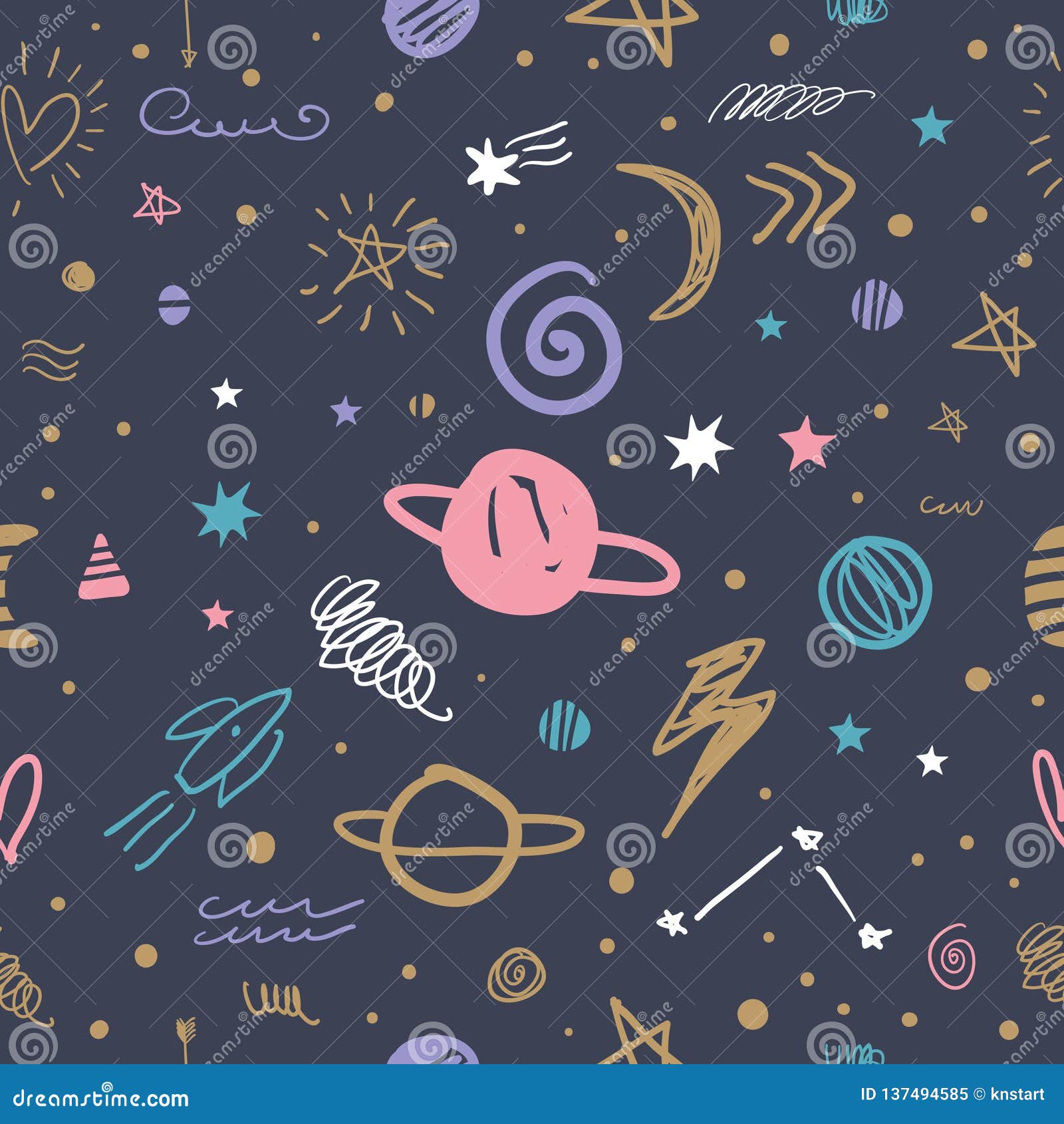 Vector cute cartoon space galaxy pattern. Nursery wallpaper, background. Vector cute cartoon space galaxy pattern. Illustrations for kids, nursery wallpaper, background