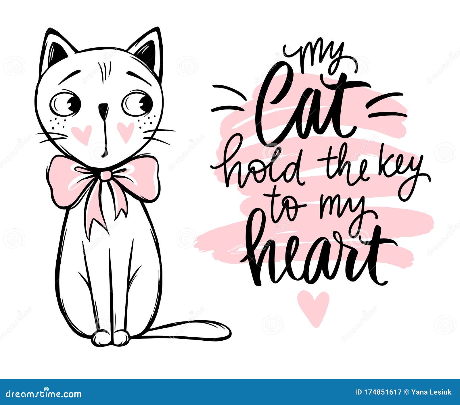 Vector Cute Cat Illustration. Hand Drawn Stylish Kitten. Doodle Kitty ...