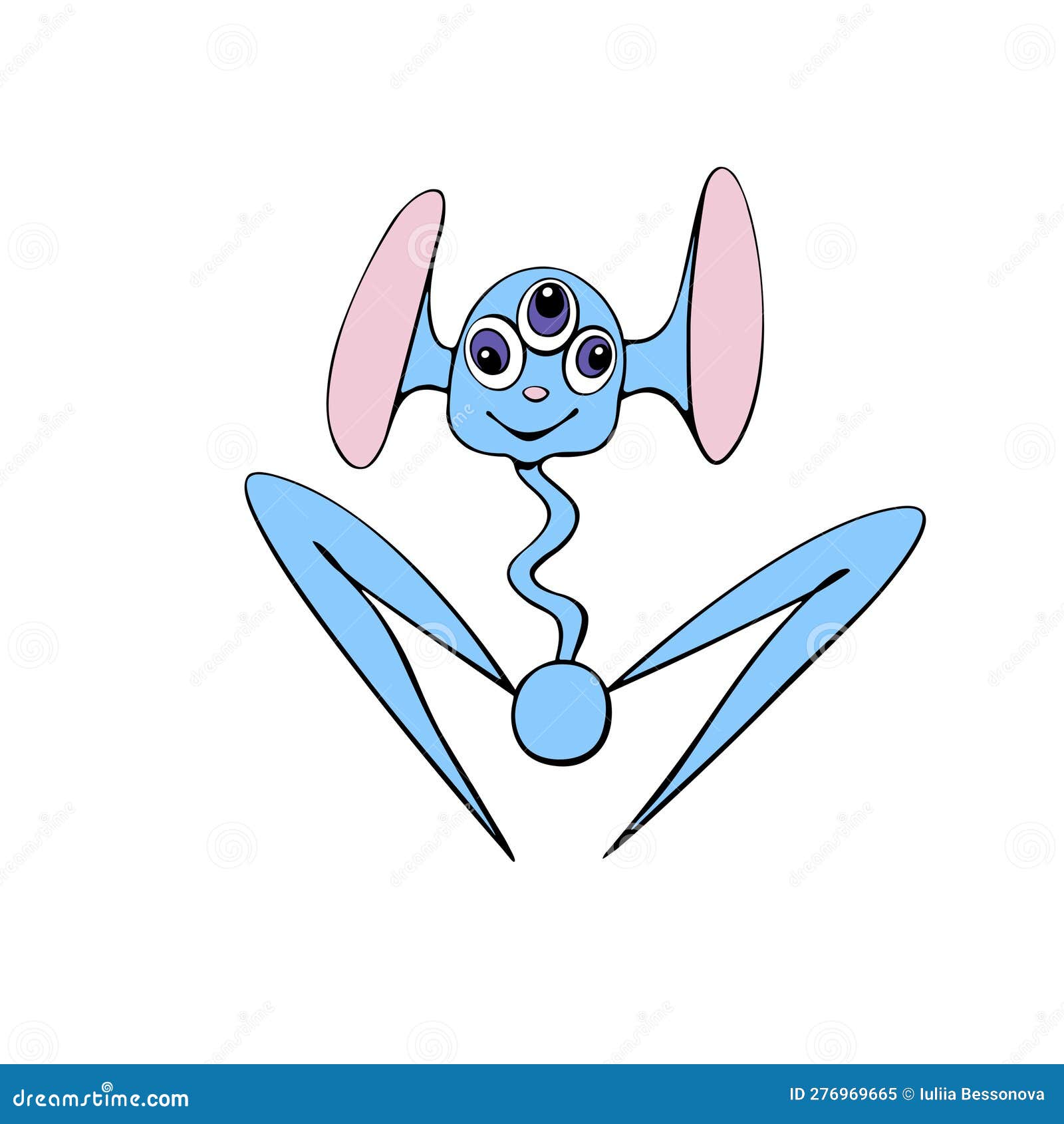  cute funny alien in doodle flat style. simple color , clip art on theme of ufo, space, kids 