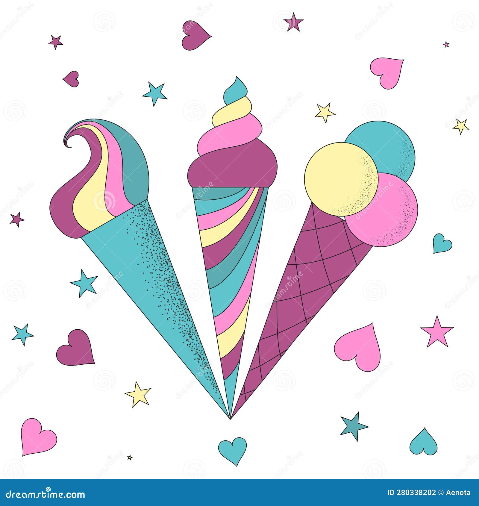 Vector Cute Ice Cream Horns Stock Vector Illustration of blueberry