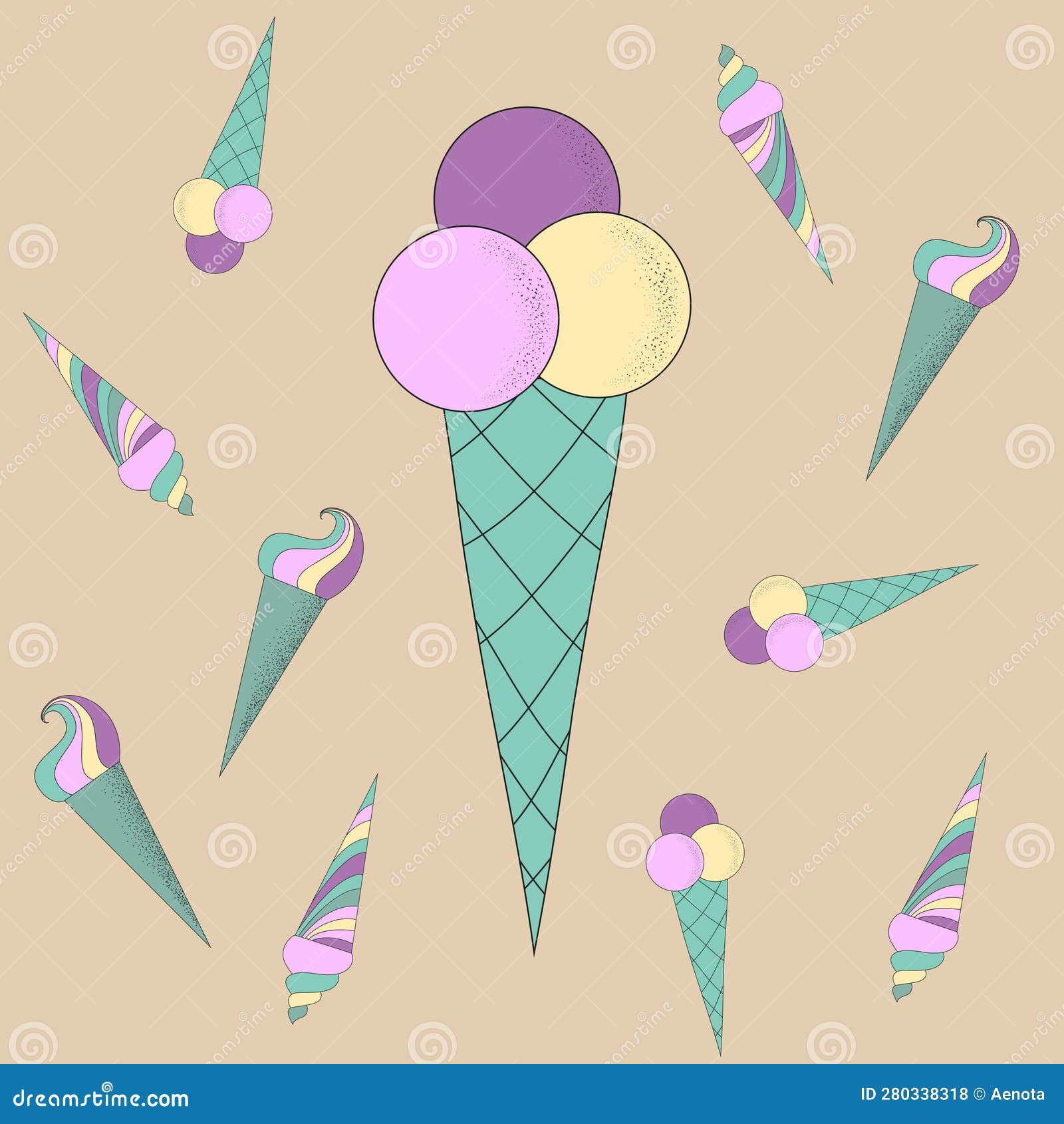 Vector Cute Ice Cream Horns Stock Vector Illustration of horn, plum