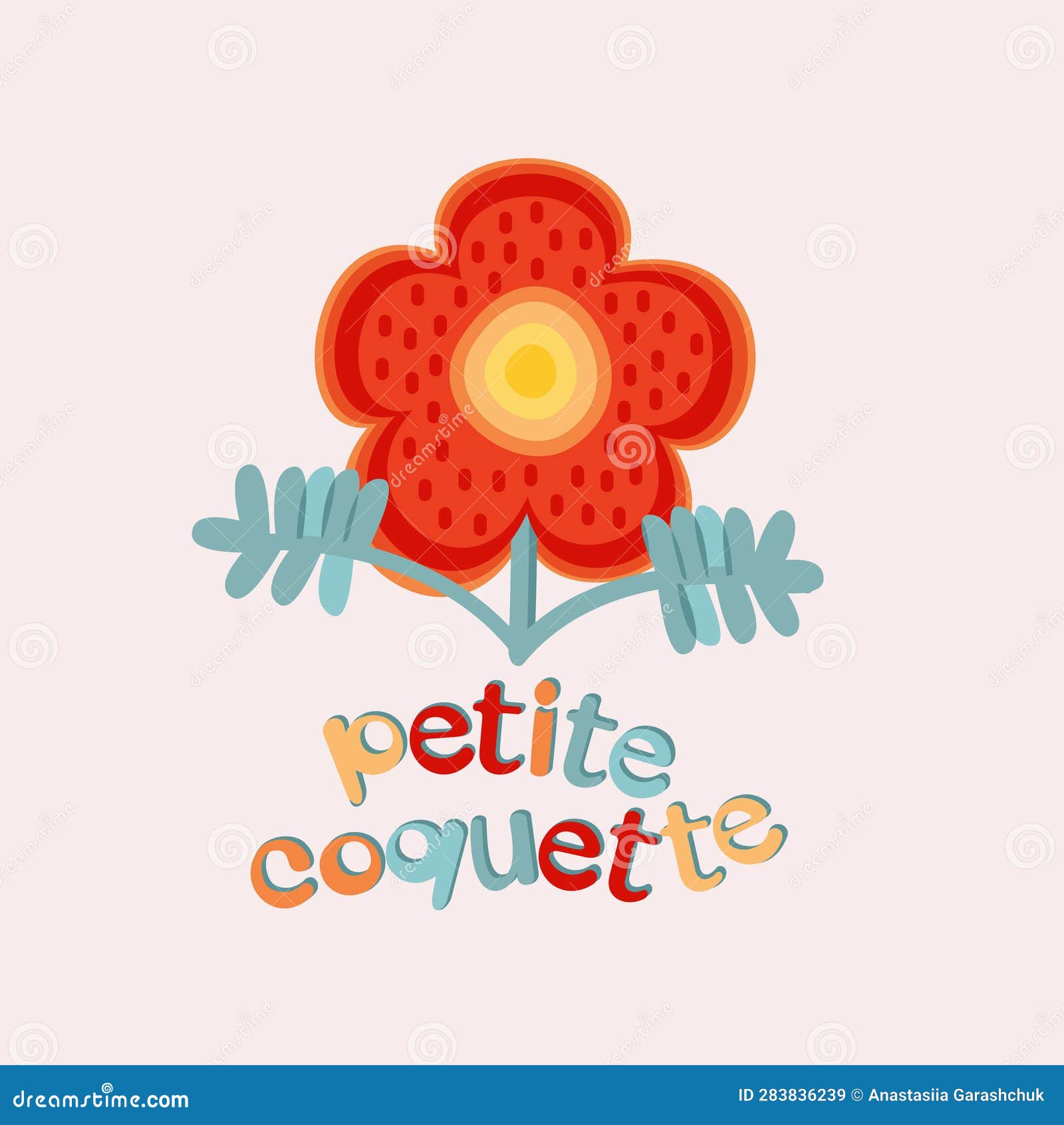 Vector Cute Illustration of Red Daisy with French Lettering Little Coquette.  Petite Coquette Stock Vector - Illustration of floral, botanical: 283836239