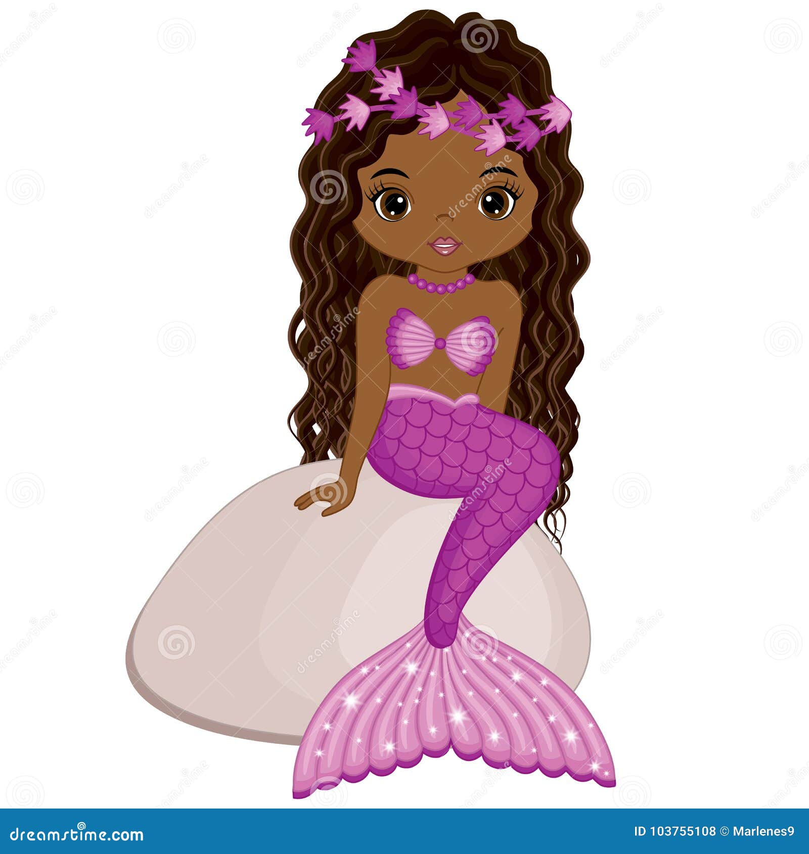 Download Vector Cute Little Mermaid Sitting On Stone. Vector ...