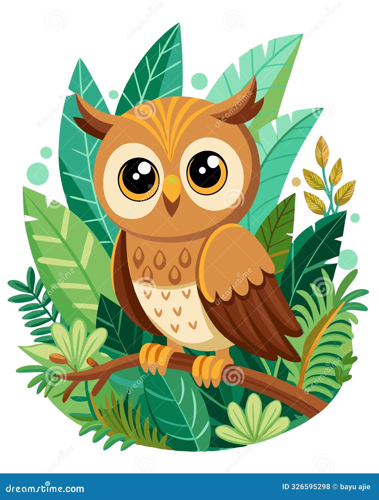  of cute owl perch on tree branch, jungle environtment. ai image generated.