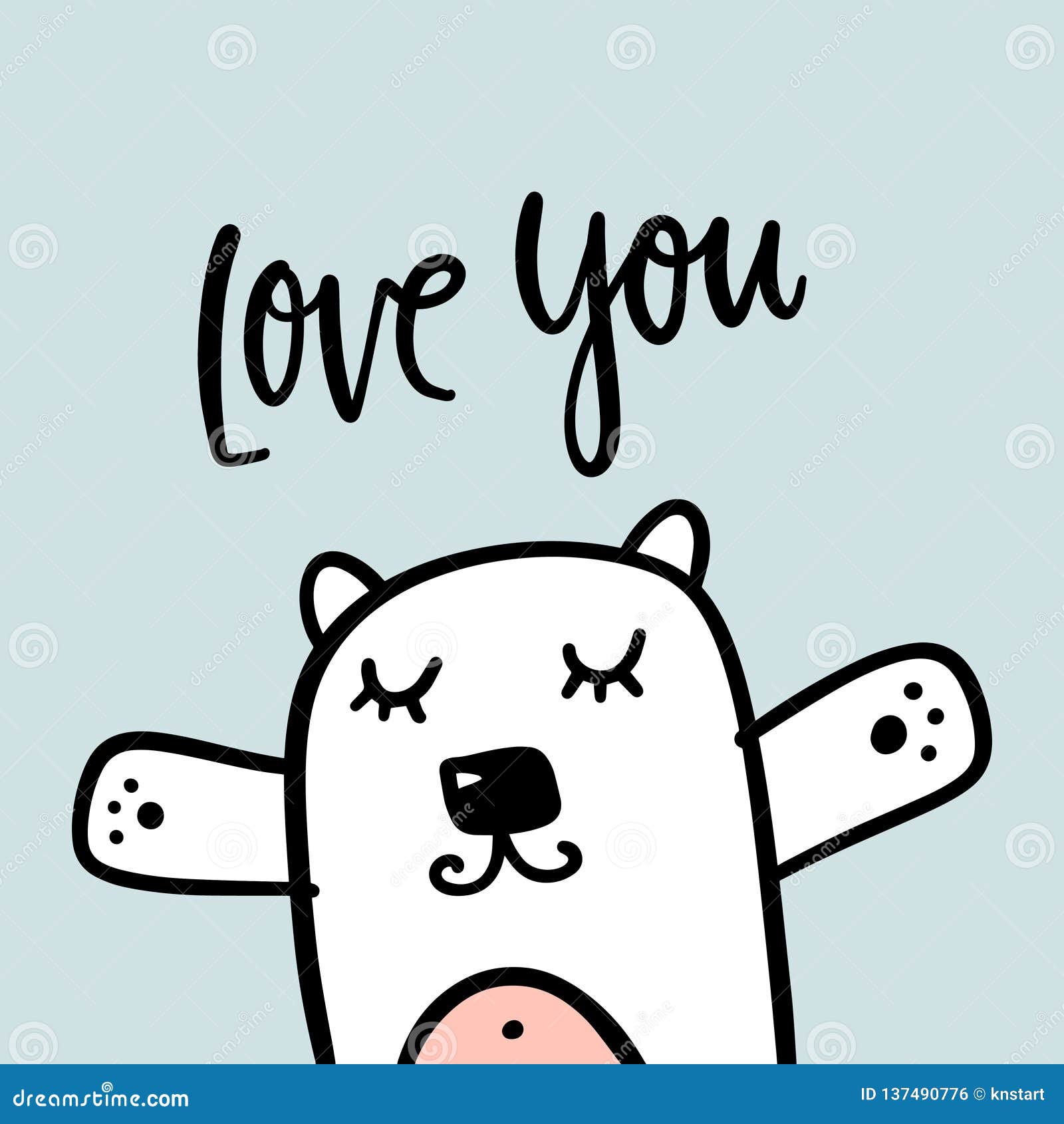 Vector Cute Polar Bear and Inscription Love You. Poster and Banner ...
