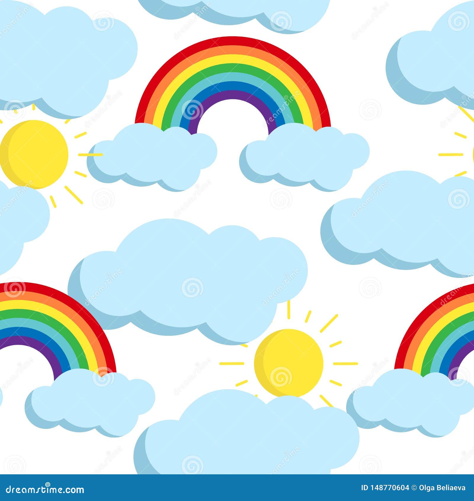cute  seamless pattern with rainbows and clouds icons.