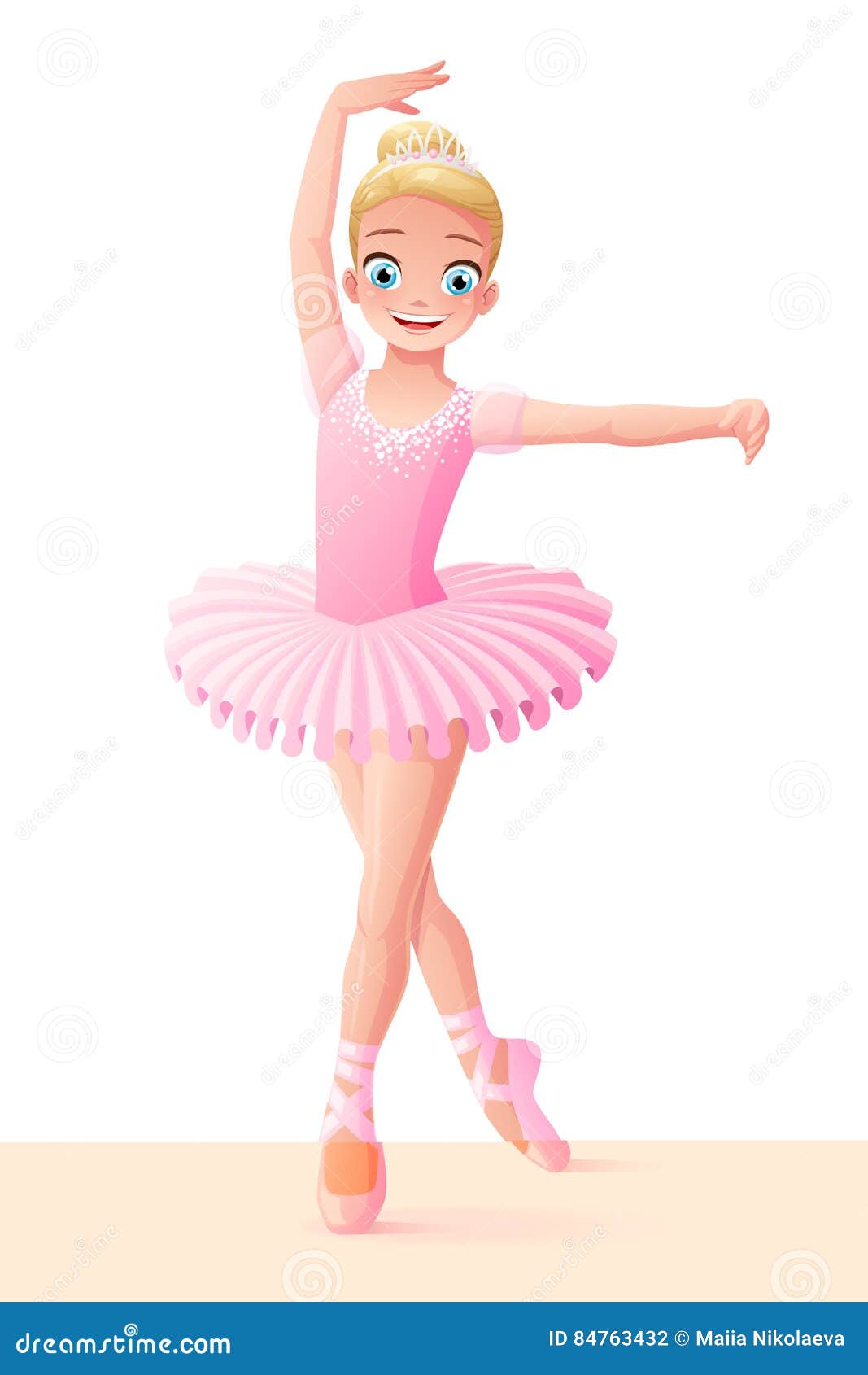 Vector Cute Smiling Young Dancing Ballerina Girl In Pink ...