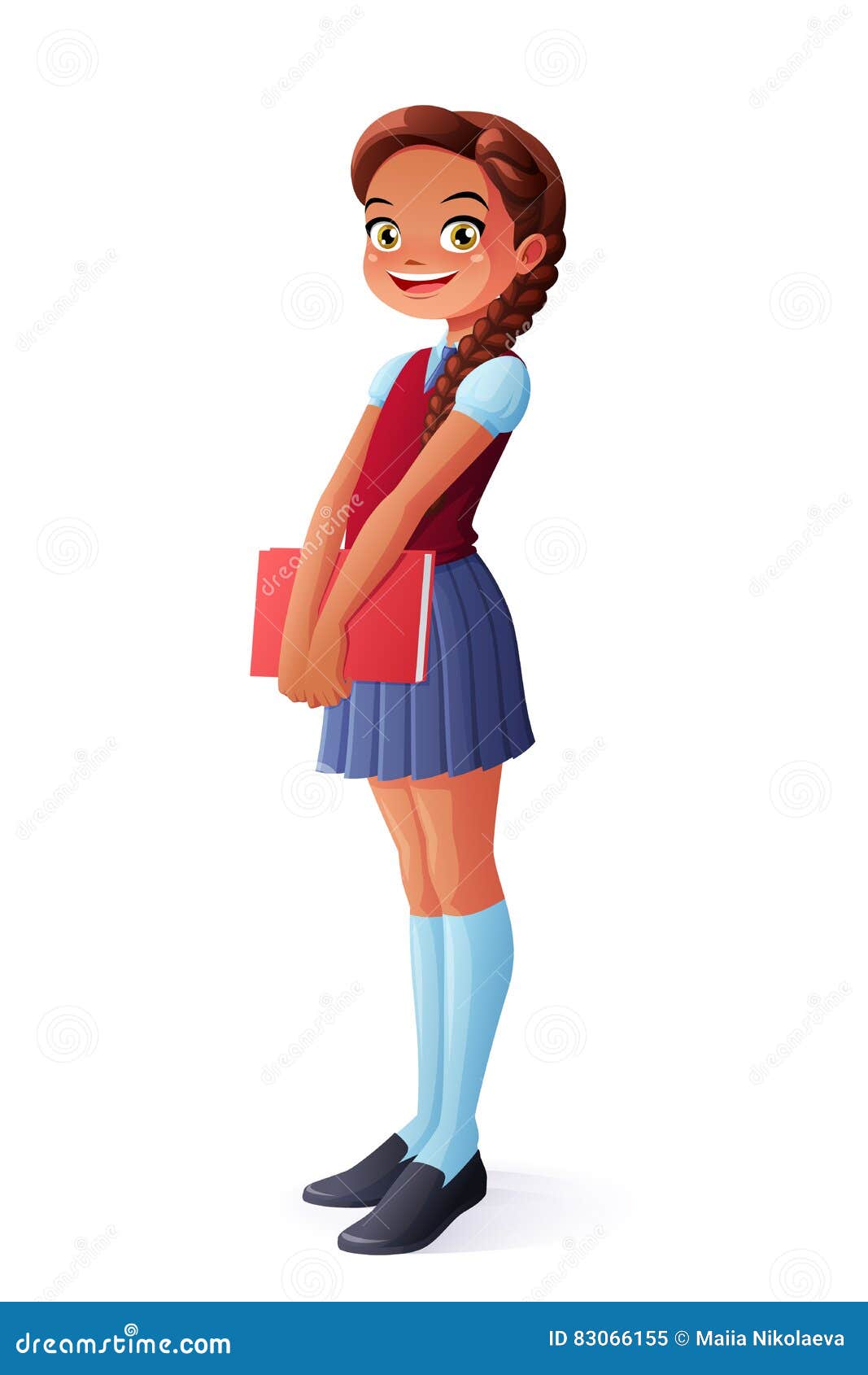 Vector Cute Smiling Young School Student Girl Standing With Book
