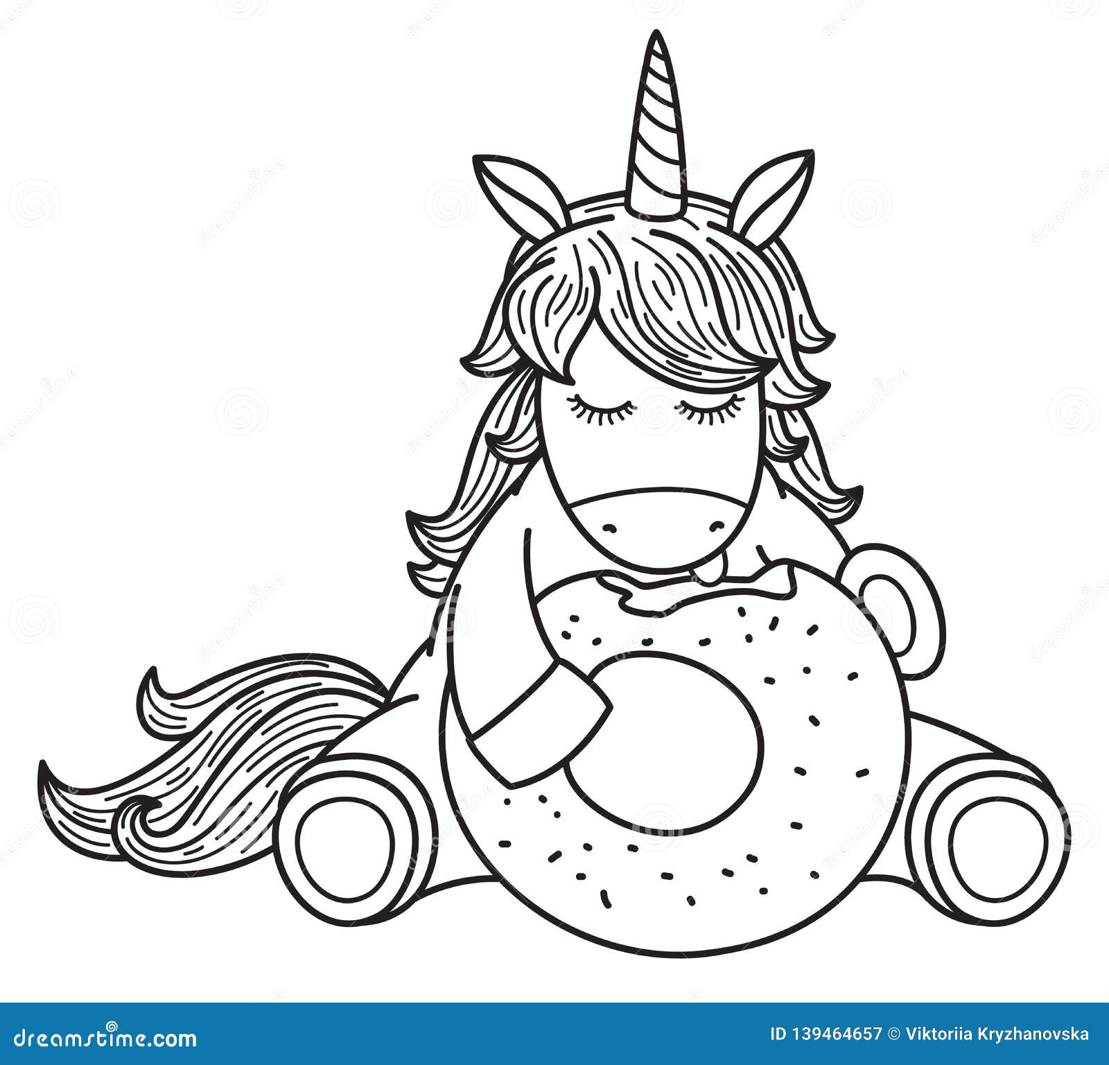 Vector Cute Unicorn Cartoon Eating Donut. Stock Vector - Illustration