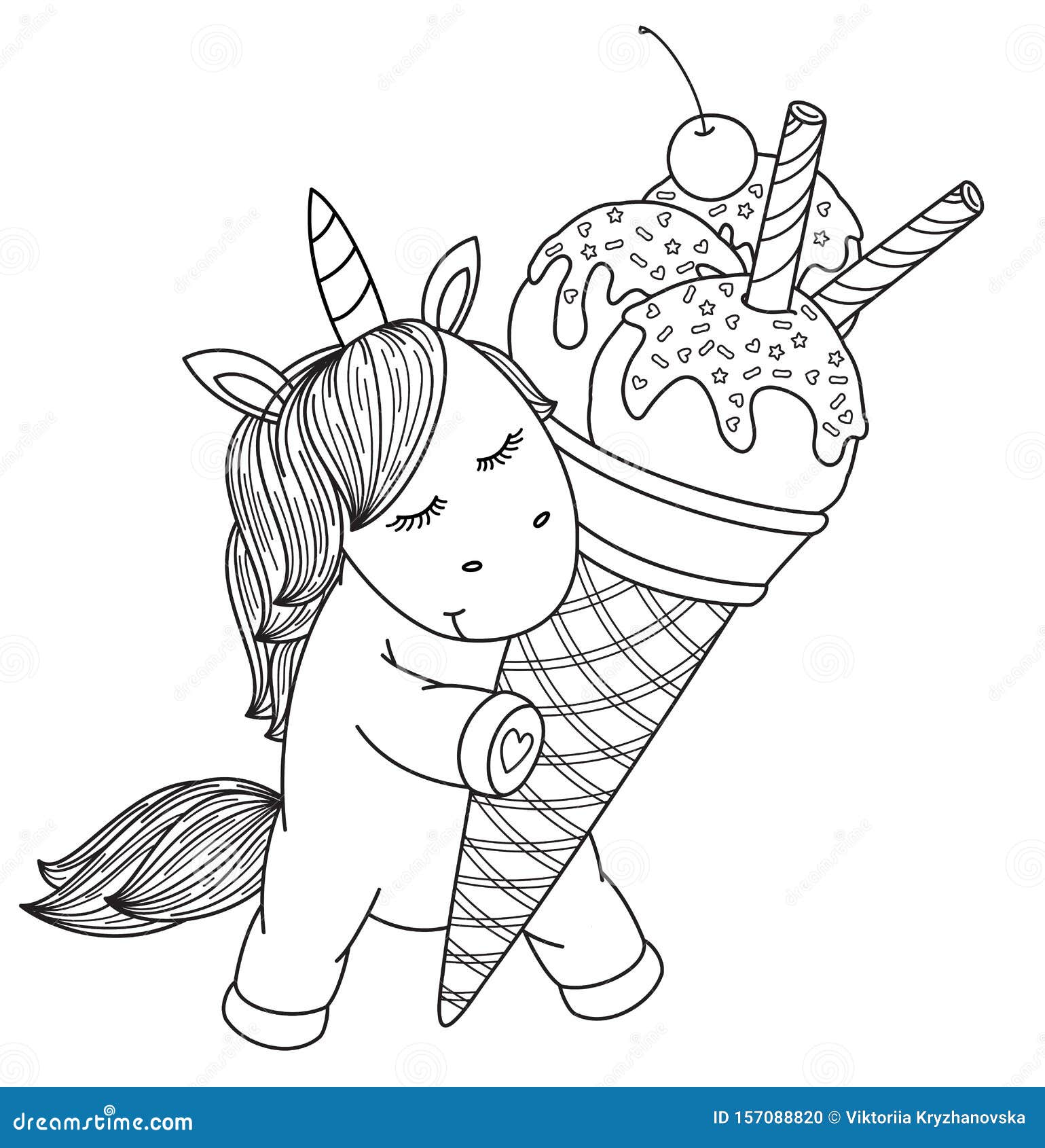Vector Cute Unicorn Cartoon Holding Ice Cream. Stock Vector ...