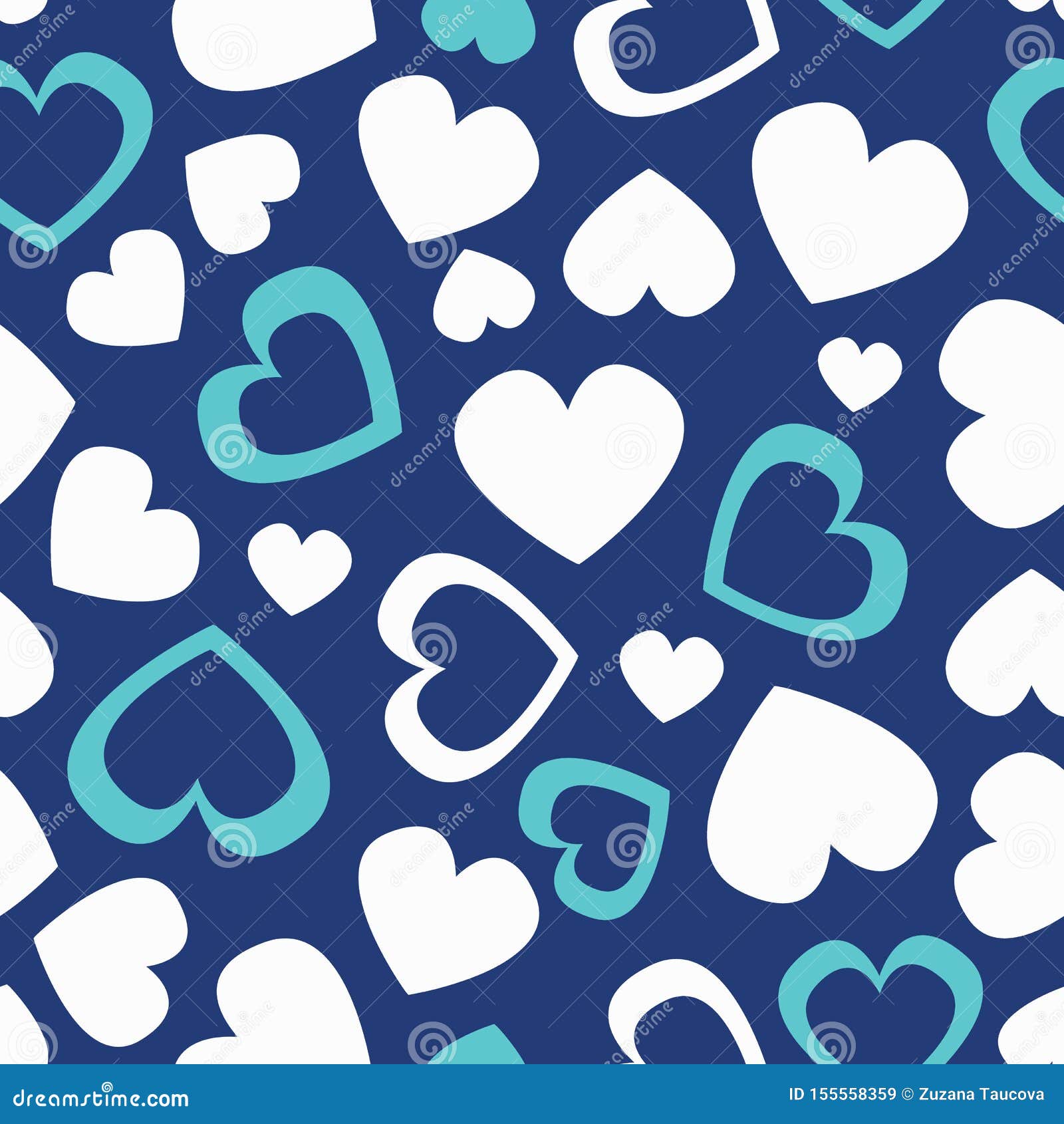 Vector Cute Vintage Color Seamless Pattern with White and Blue Hearts ...