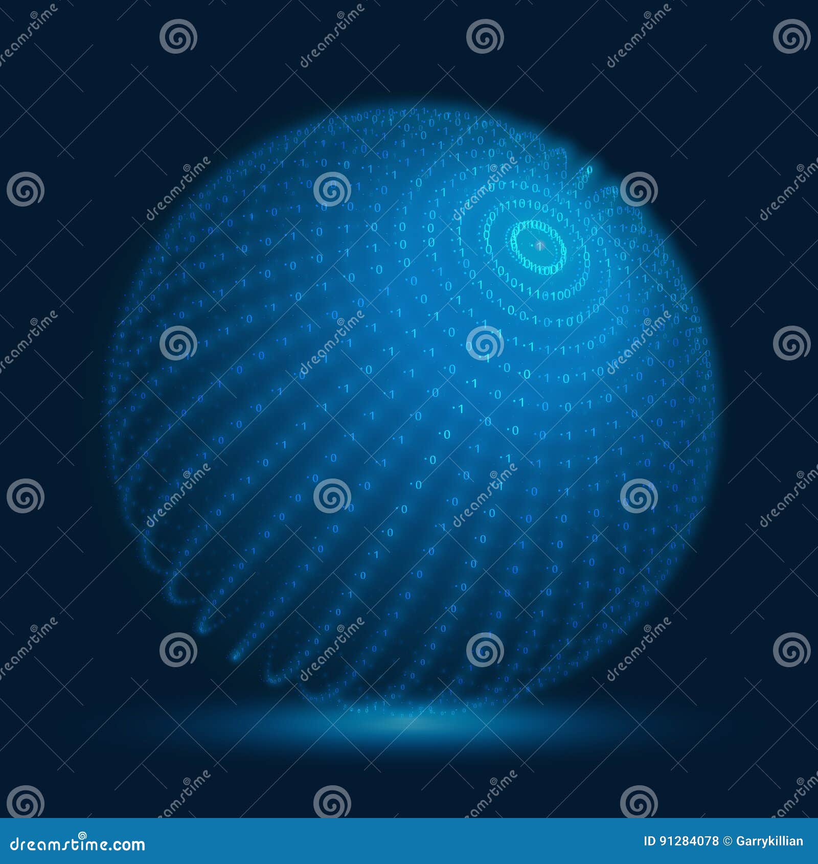Vector Cyber Sphere. Blue Big Data Sphere with Binary Numbers Strings