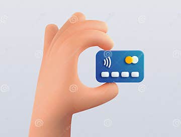Vector 3d Cartoon Businessman Hand Holding Banking Debit or Credit Blue