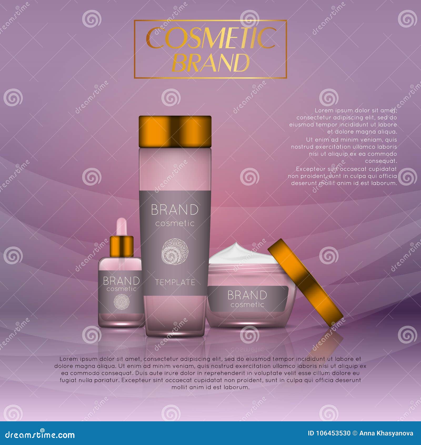 Vector 3D Cosmetic Illustration on a Soft Light Waves Background