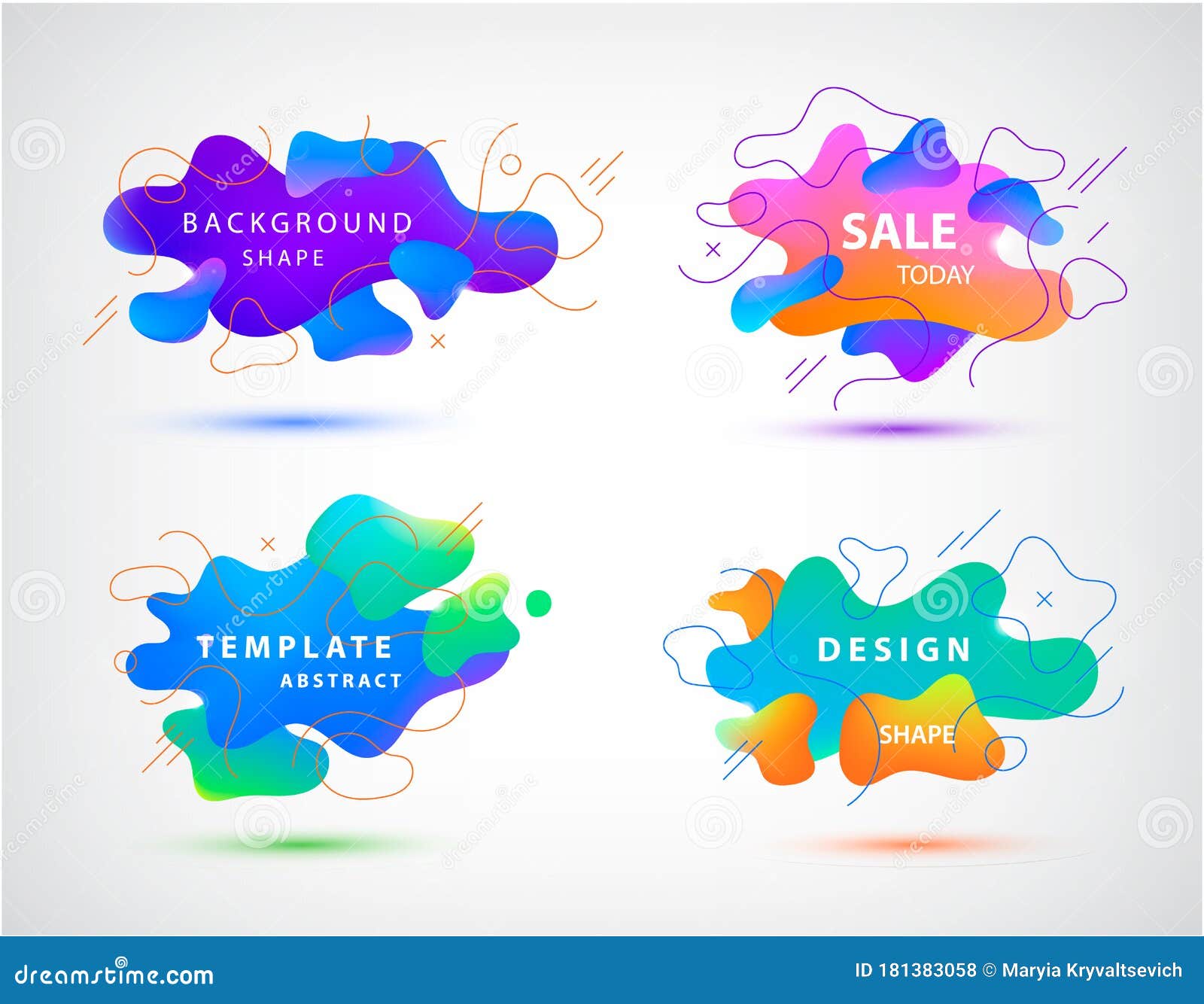 Vector 3d Gradient Spots Bubbles Set With Line Shapes Isolated