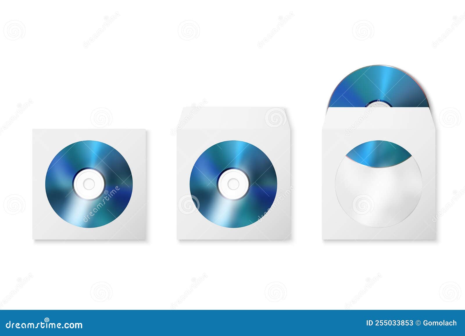  3d realistic blue cd, dvd with paper cover, envelope, case . cd box, packaging  template for mockup