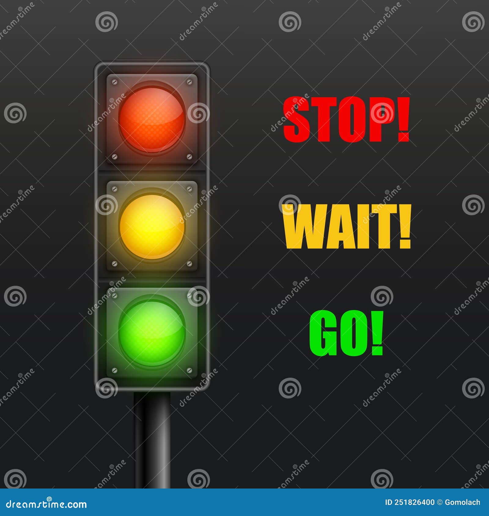 Vector 3d Realistic Detailed Road Traffic Lights Isolated on Black. Stop,  Wait, Go Signal Sign Stock Illustration - Illustration of color, concept:  251826400
