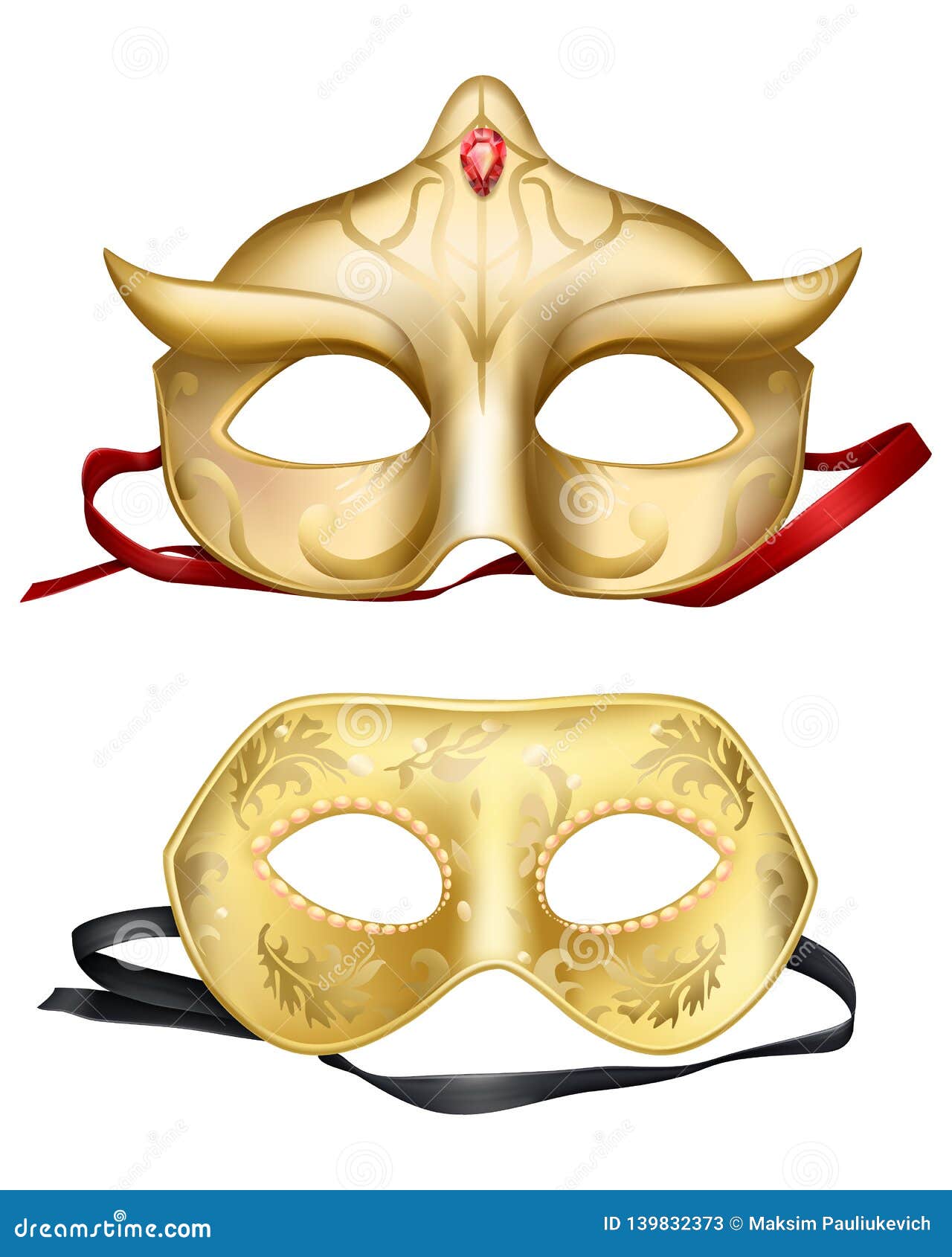 Download Vector 3d Realistic Face Masks, Venetian Carnivals Stock Vector - Illustration of eyes, gold ...