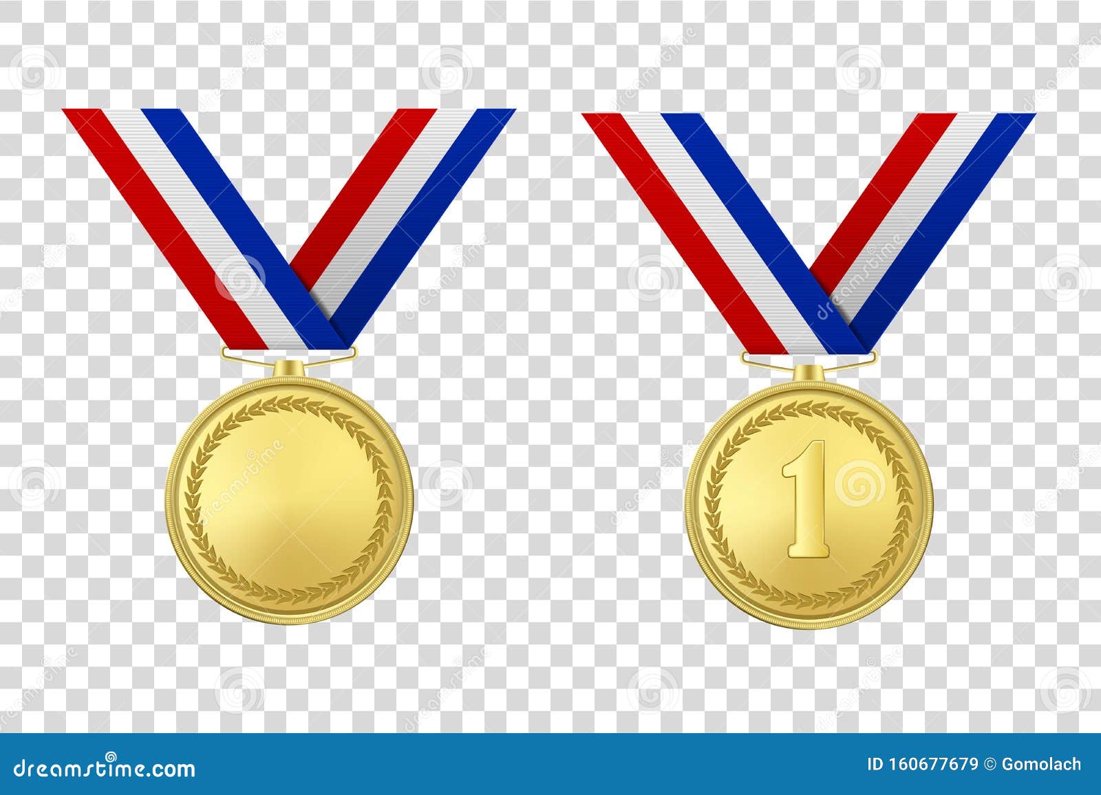 Download Vector 3d Realistic Gold Award Medal Icon Set With Color Ribbons Closeup Isolated On Transparent ...