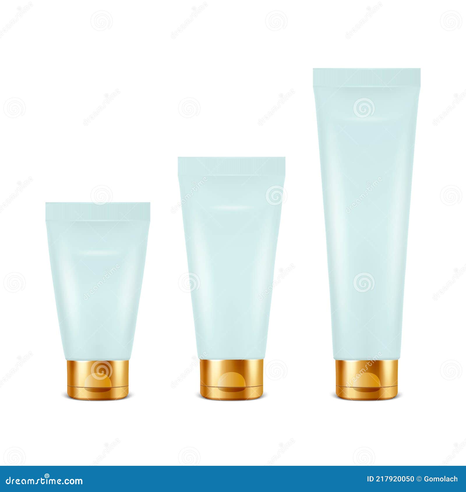  3d realistic plastic, metal bluetooth paste, cream tube, packing with golden cap set  on white background