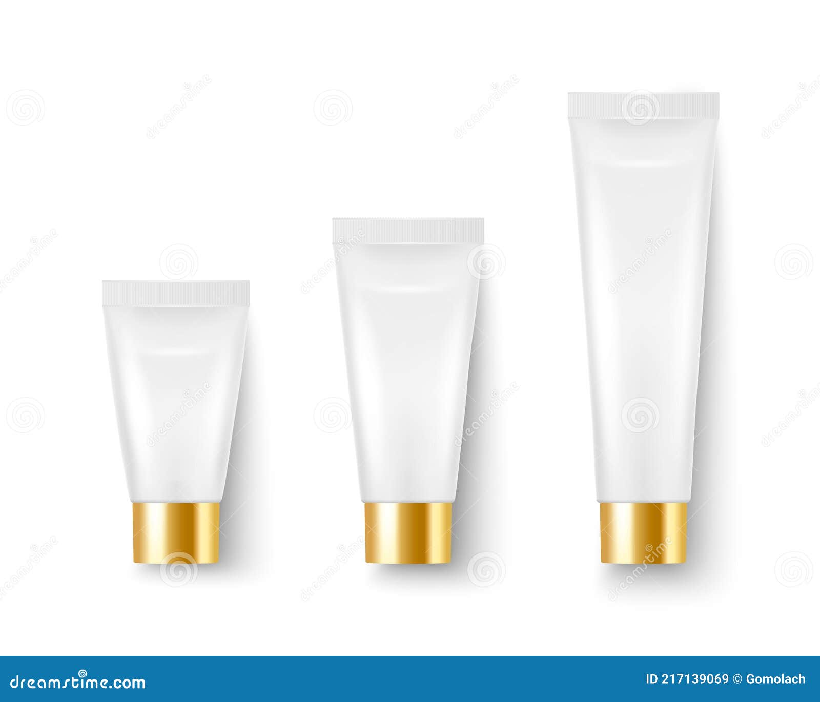  3d realistic plastic, metal white tooth paste, cream tube, packing, golden cap set  on white. 