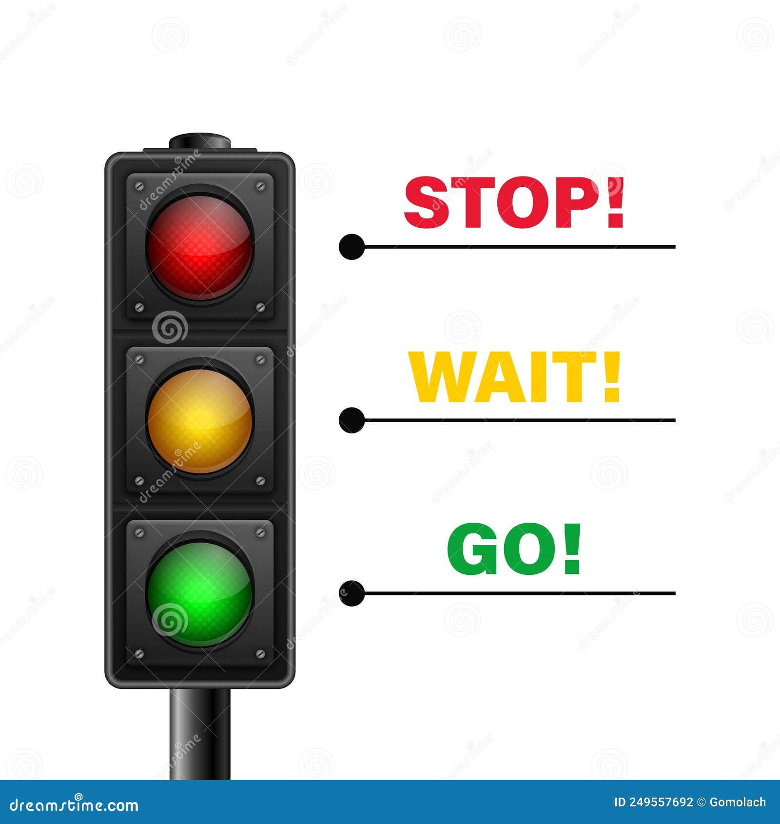  3d realistic road traffic lights . stop, wait, go signals. safety rules concept,  template
